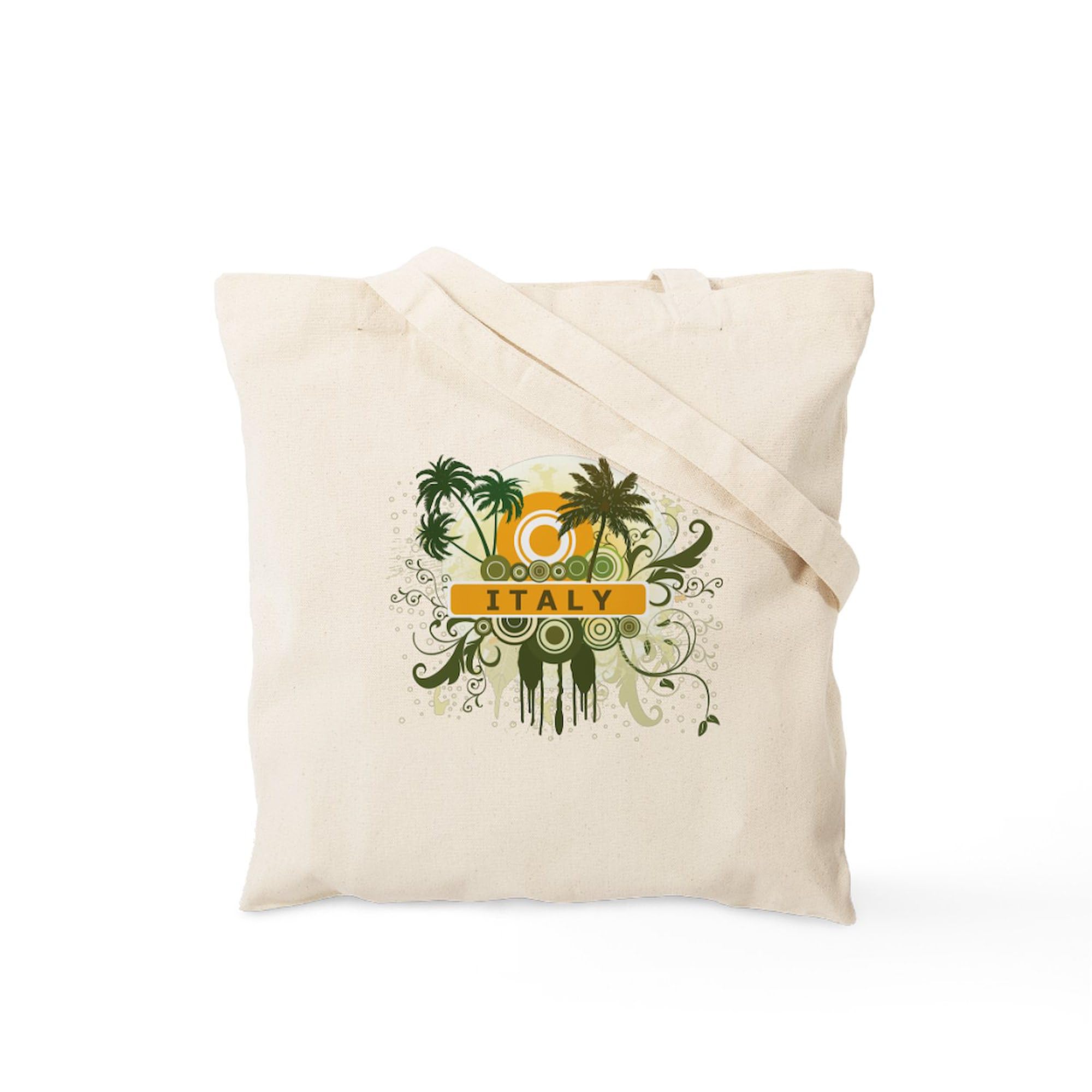 Palm Tree Italy Tote Bag - Natural Canvas Reusable Shopping Bag for Beach, Grocery & Travel | Eco-Friendly Cotton Tote with Italian Design
