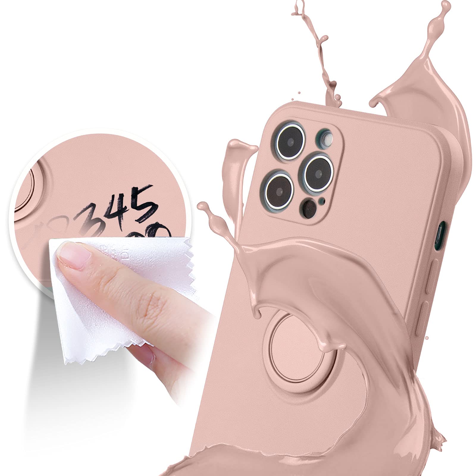 ABITKU iPhone 12 Pro Max Case (6.7-inch 2020) - Premium Silicone Cover with 360° Rotating Ring Kickstand & Magnetic Car Mount Support | Soft Microfiber Lining | Perfect for Daily Use, Travel & Hands-Free Viewing (Pink)