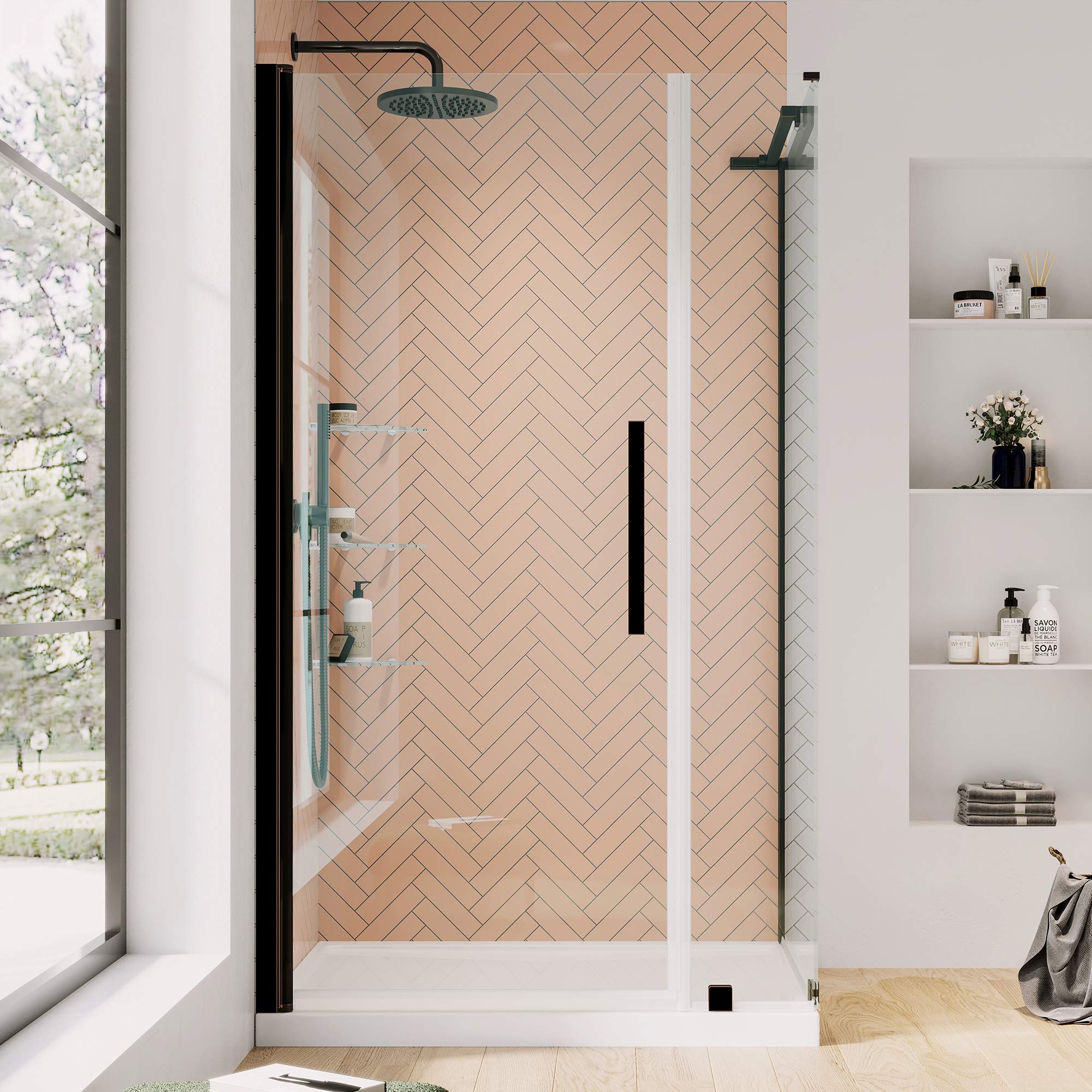 OVE Decors Pasadena Frameless Corner Pivot Shower Door 36