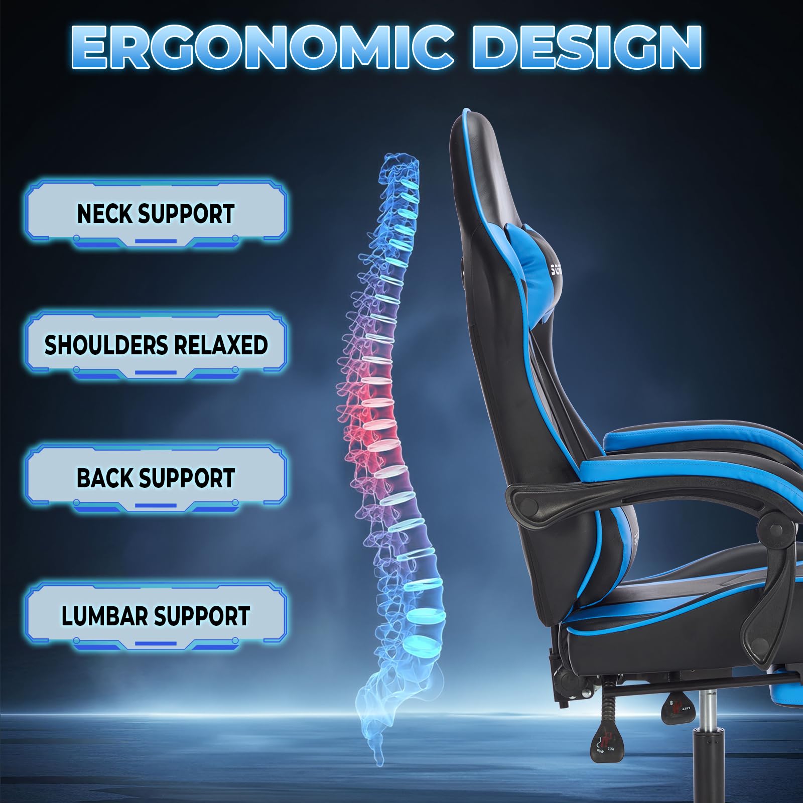 Premium Ergonomic Gaming Chair with Footrest & Lumbar Support - Adjustable PU Leather Office Chair with Massage & Recliner for Adults - Perfect for PC Gaming, Home Office & Streaming Setup