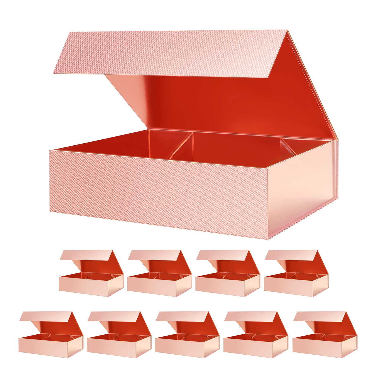 Premium 10-Pack 13x9.7x3.4 Inch Rose Gold Magnetic Gift Boxes with Lids - Elegant Shirt Packaging Boxes, Grain Texture Luxury Gift Boxes for Jewelry, Apparel & Special Occasion Gifting