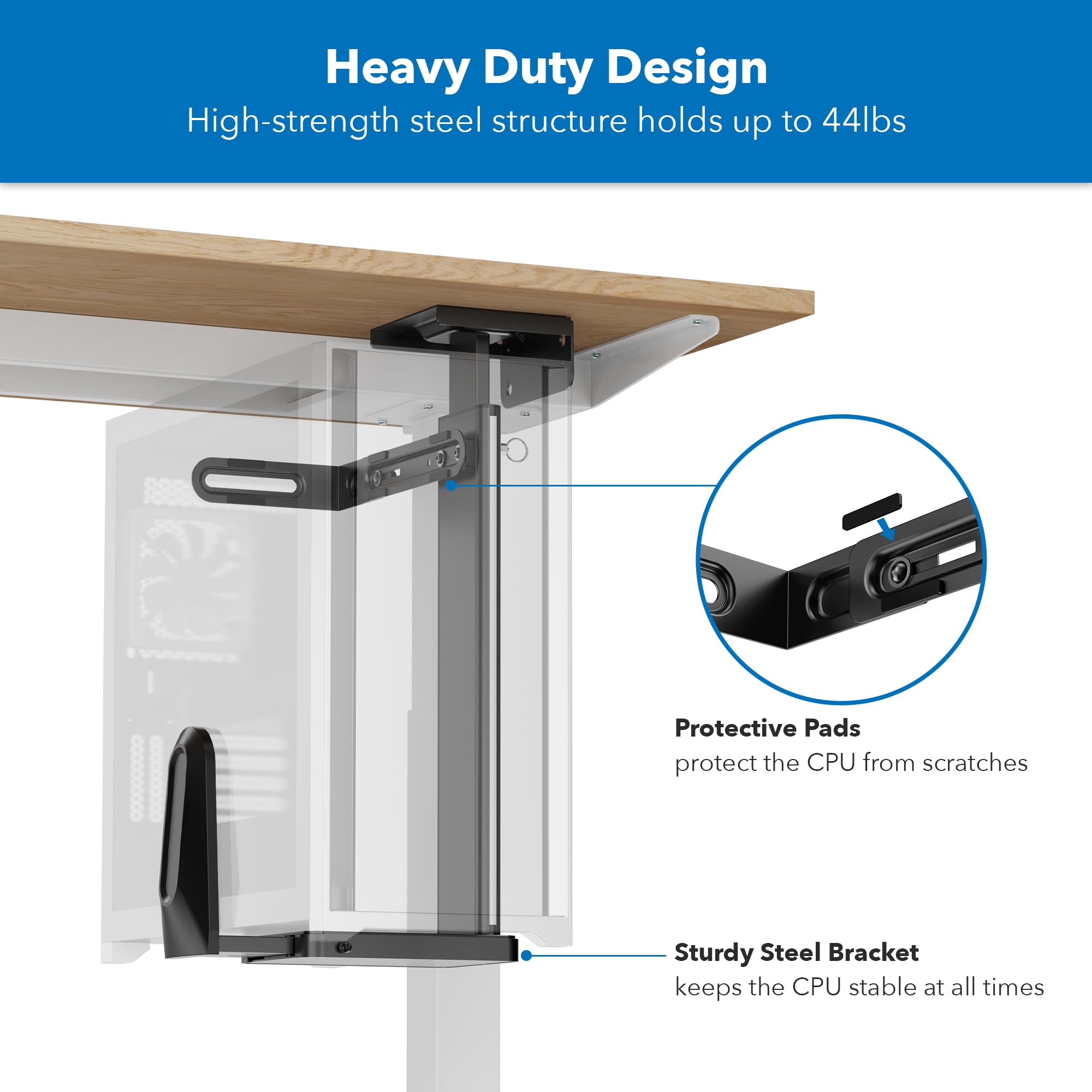Mount-It! Heavy Duty Under Desk CPU Mount Bracket - Adjustable Height & Width Computer Tower Holder for Wall or Desk Installation - Supports Up to 44 lbs - Black | Perfect for Home Office, Gaming PC & Workspace Organization