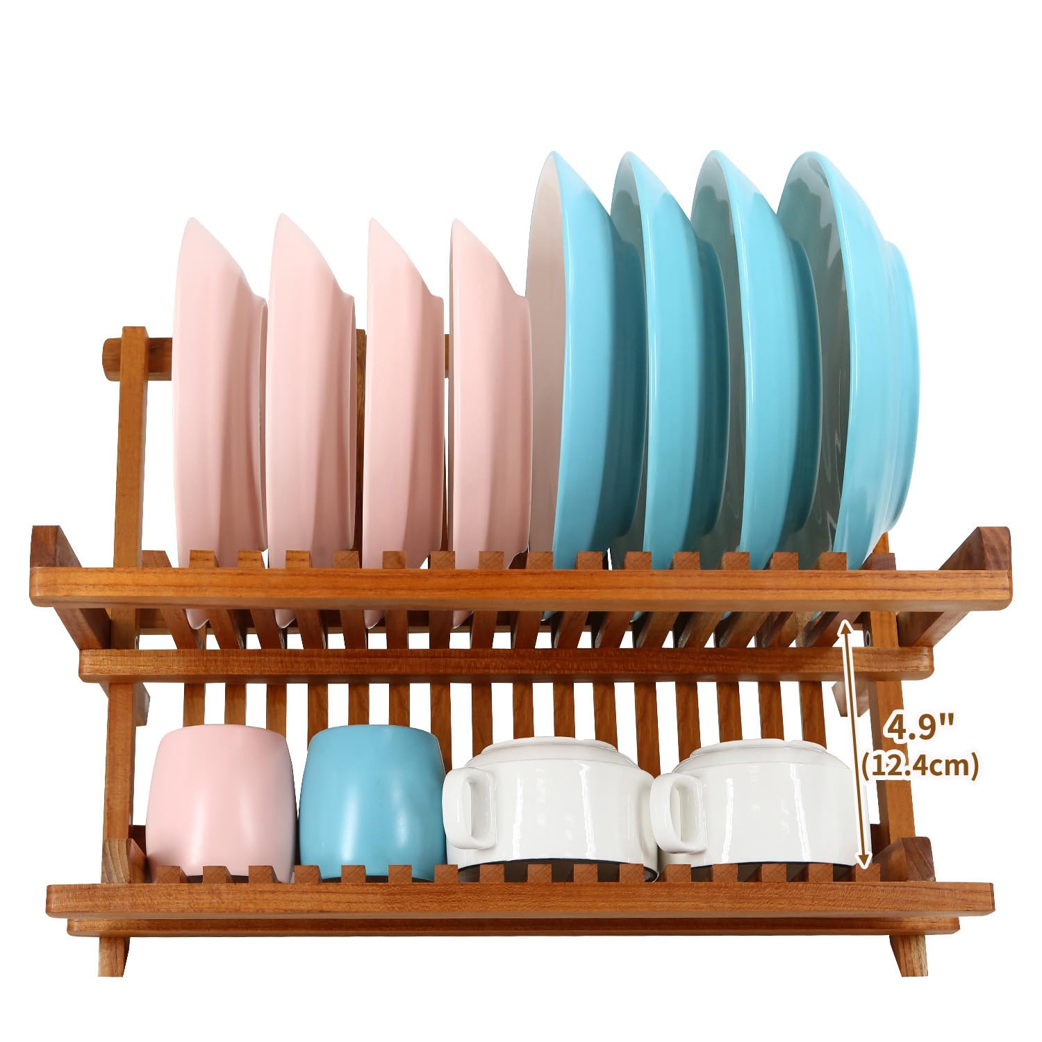 Utoplike Teak Dish Drainer Rack - 2 Tier Collapsible & Foldable Dish Drying Rack, Compact Plate Organizer Holder for Kitchen - Perfect for Small Spaces, Countertop Storage & Dish Drying