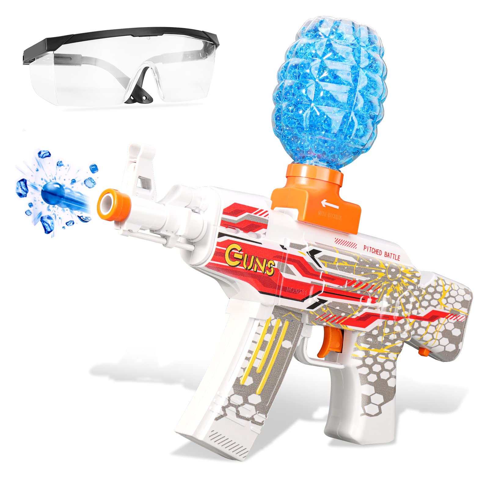 Electric Gel Gun Blaster Toy - AKM-47 Automatic Splatter Ball Blaster with 10,000 Gel Water Beads for Outdoor Team Battles & Backyard Fun - Perfect for Kids, Teens & Adults (Red)