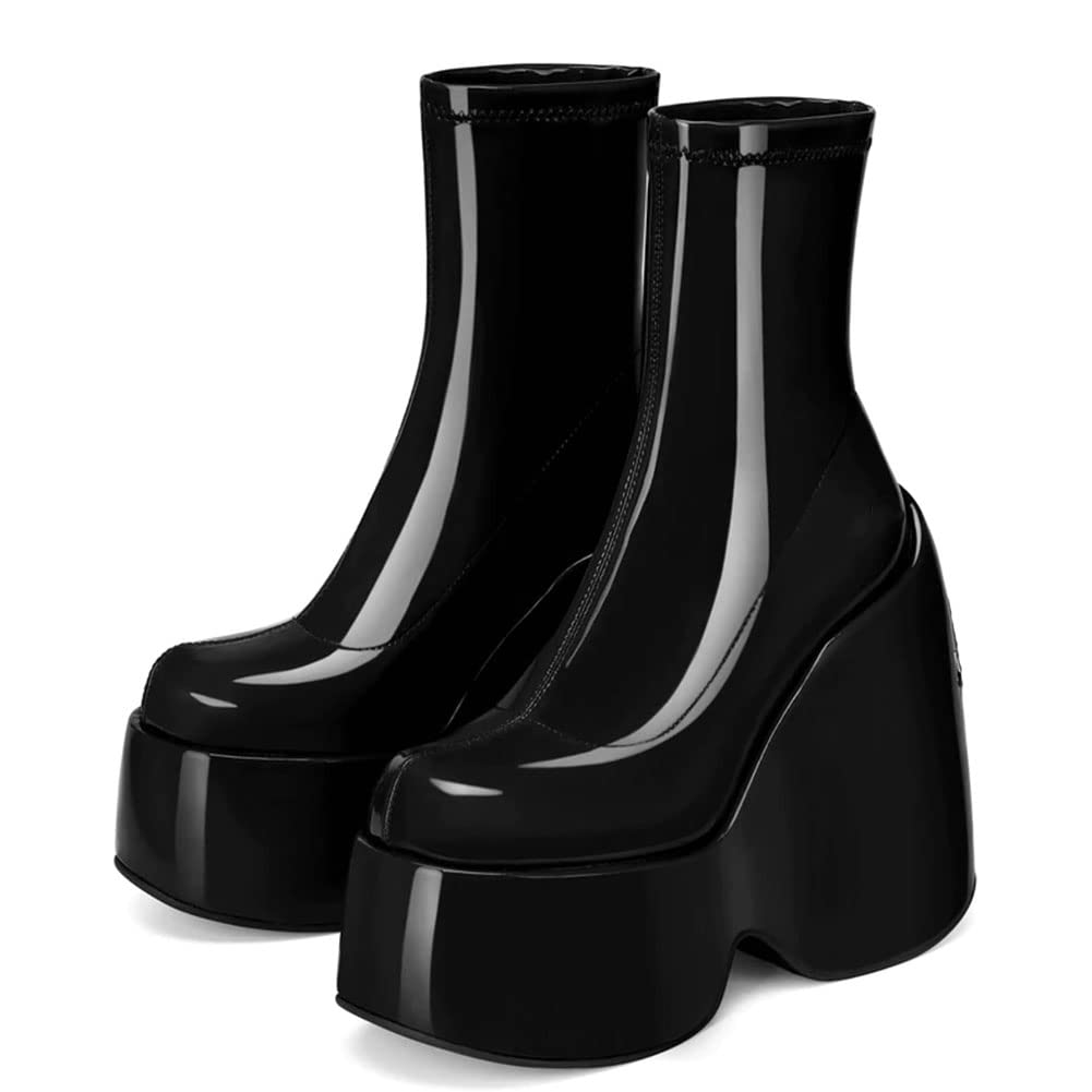 **Women's Femflame Platform Boots - Black Gothic Punk Combat Boots with Block Heel | Mid Calf Motorcycle Boots for Casual, Streetwear & Punk Fashion**