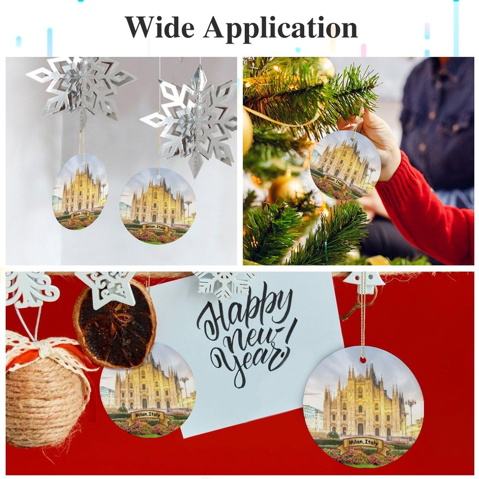Hand-Painted Milan Italy Christmas Tree Ornament - 2.9 Inch Double-Sided Porcelain Holiday Decoration for Xmas Tree, Home & Gift Giving