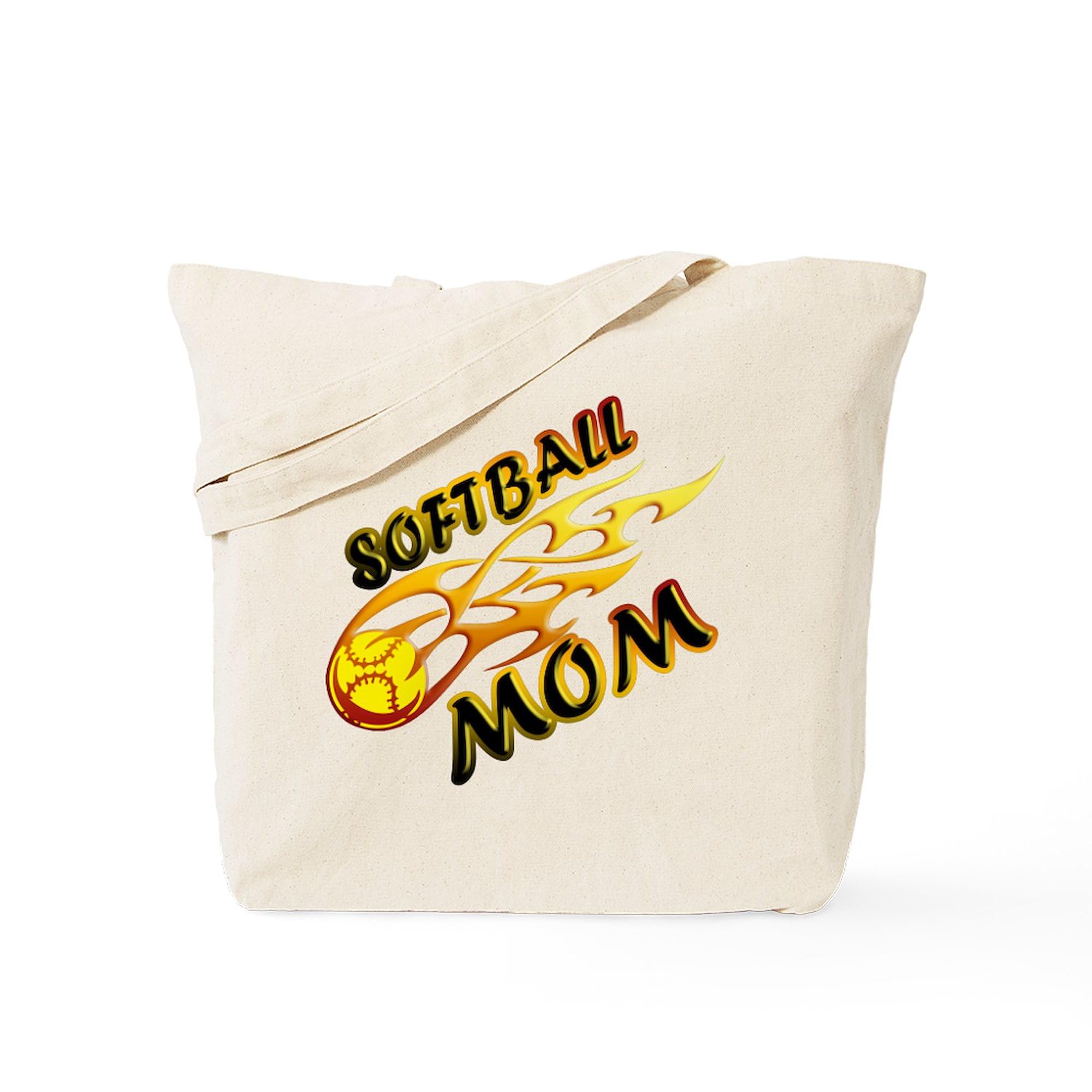 Softball Mom (Flame) Tote Bag - Natural Canvas Reusable Shopping Bag for Sports Moms | Perfect for Baseball Games, Grocery Shopping & Daily Use