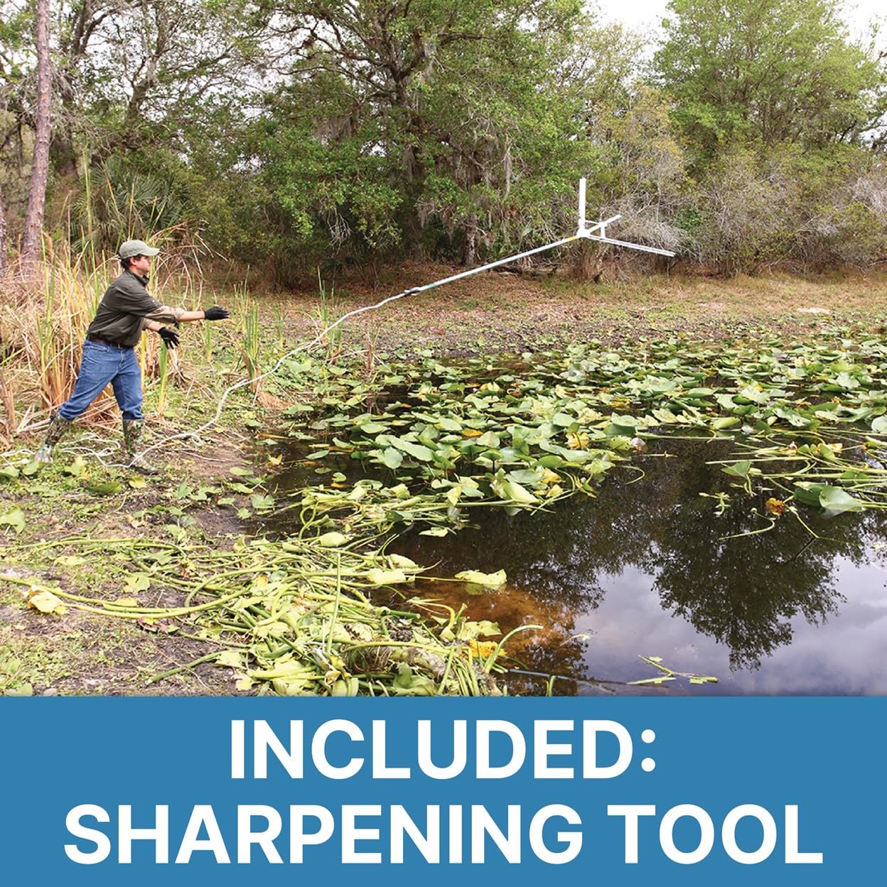 Jenlis Weed Razer Pro - Heavy Duty Lake & Pond Weed Cutter with Sharp Razor Blades for Cattail, Reed, Lily & Algae - Adjustable 30
