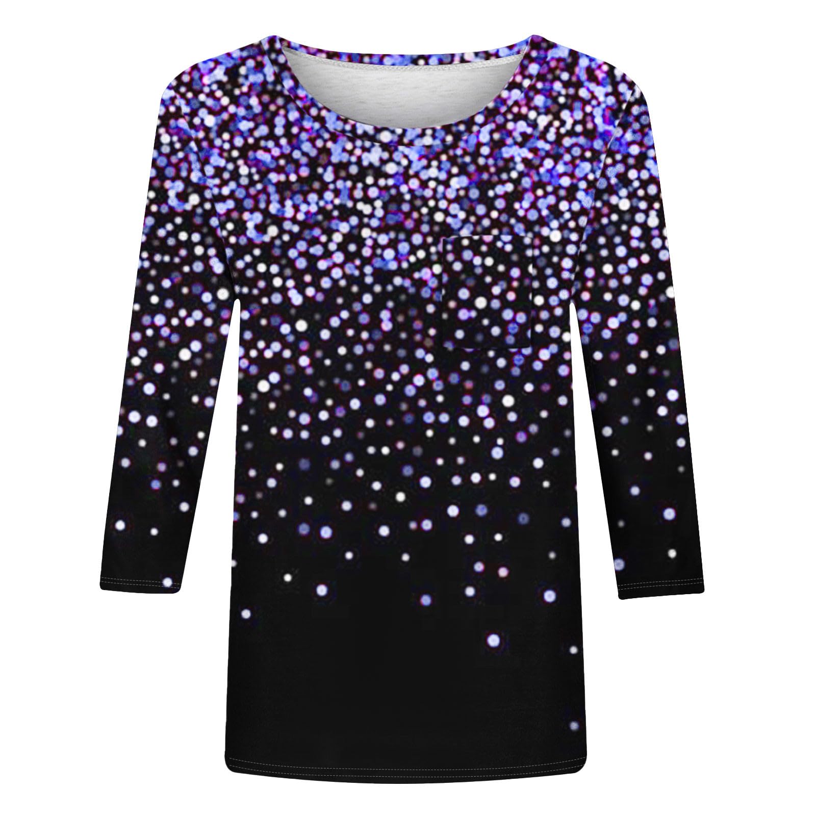 Sparkle Crewneck 3/4 Sleeve Tunic Top for Women - Trendy Summer Vacation Shirt, Casual & Dressy Fashion Tunic - Perfect for Beach Outings, Date Nights & Office Wear