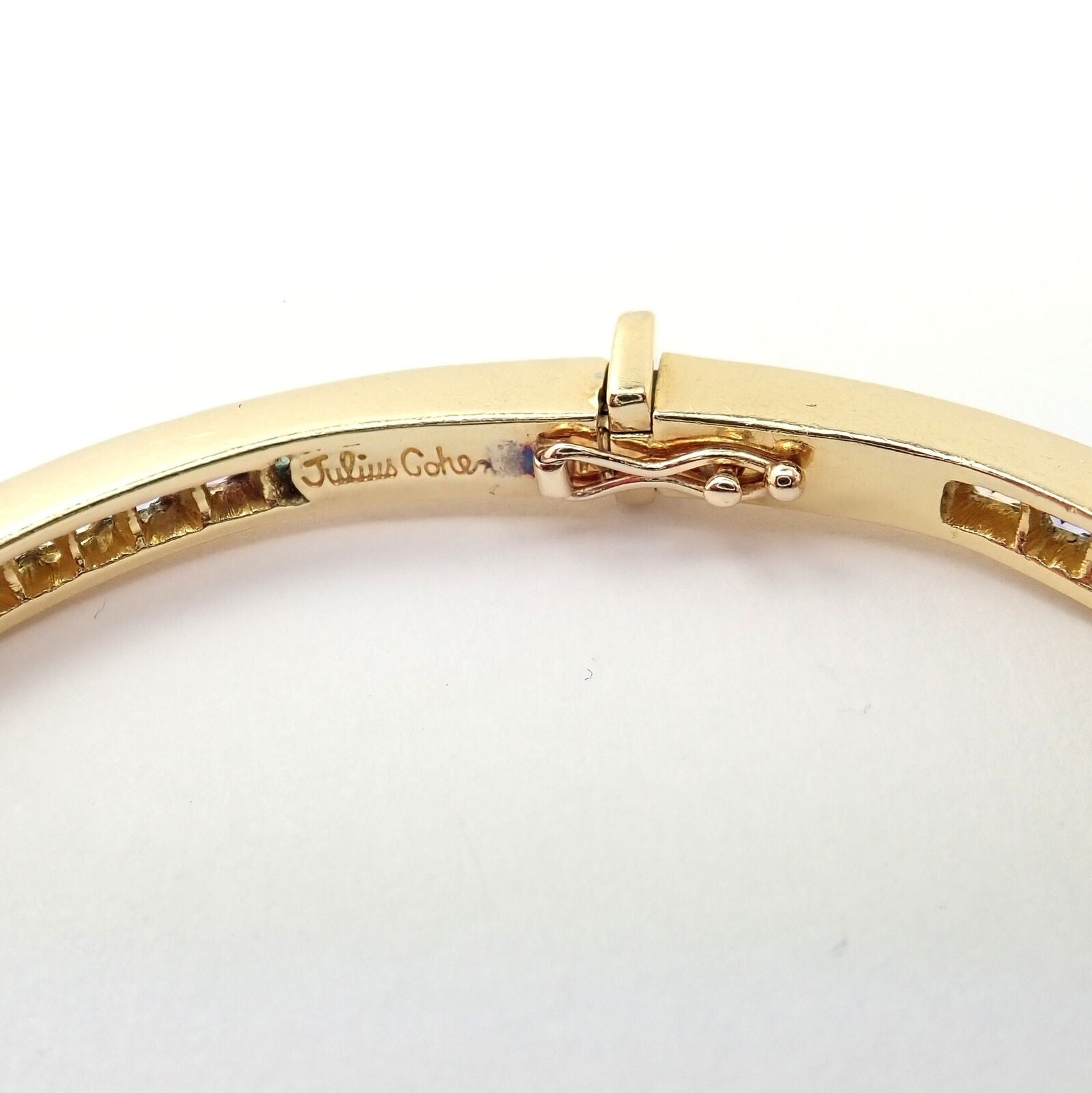 Authentic Julius Cohen 18K Yellow Gold Diamond & Pastel Gemstone Cuff Bracelet - Luxury Jewelry for Women, Perfect for Weddings, Parties & Special Occasions