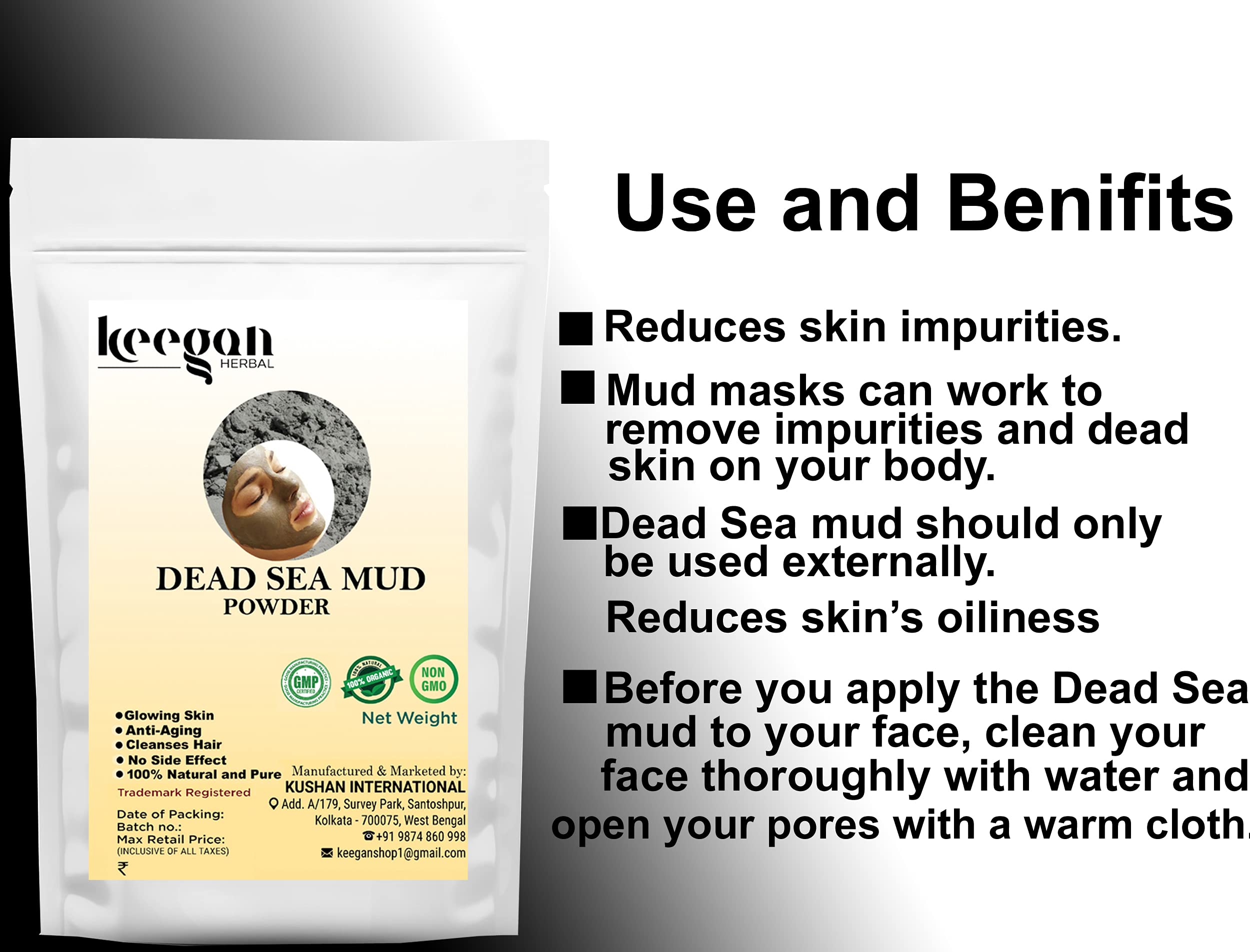 Keegan Herbal Natural Dead Sea Mud Powder 200g - Pure Facial & Body Mask for Skin & Hair Care | Detoxifying Clay Treatment for Acne, Blackheads & Exfoliation | Spa & Home Beauty Therapy