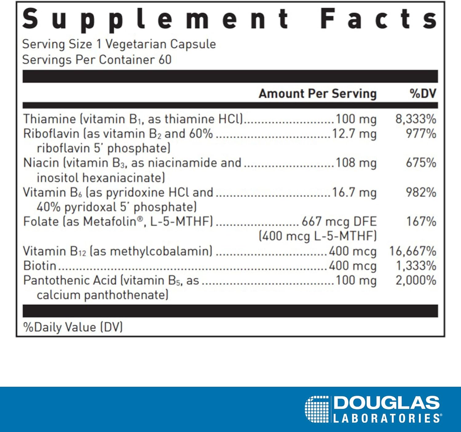 Douglas Labs B Complex Supplement - High Potency B Vitamins for Energy, Metabolism & Stress Relief - Supports Immune & Nervous System Health - Ideal for Busy Professionals & Active Lifestyles