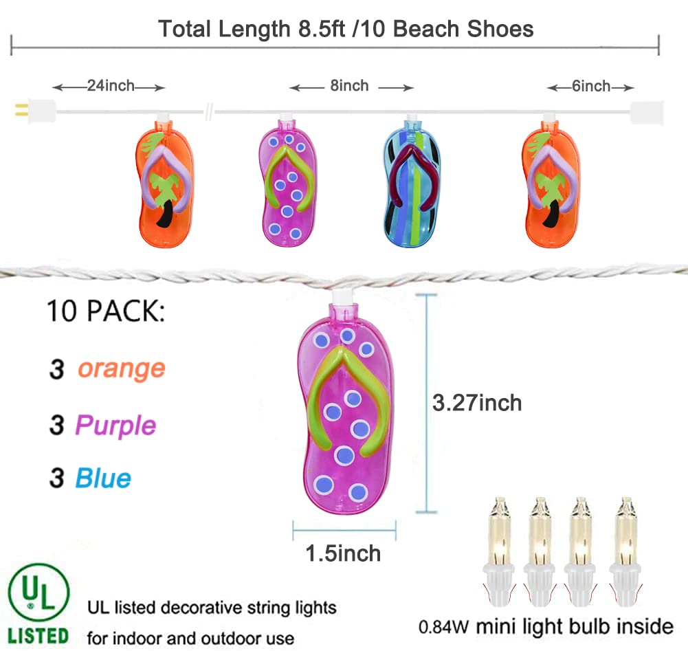 GOOTHY 8.5Ft Tropical Beach String Lights with Flip Flops - Outdoor Decor for Parties & Weddings