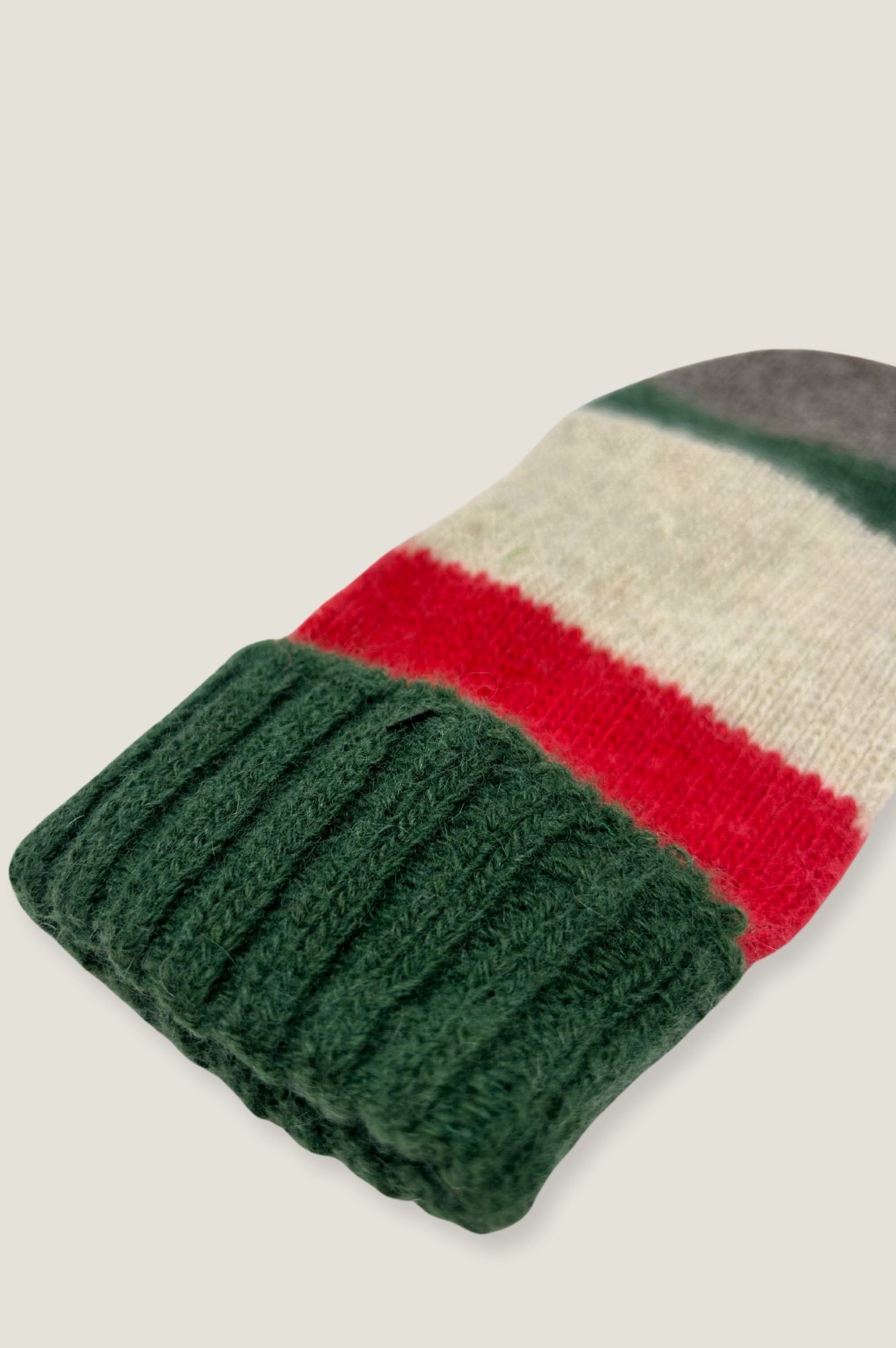 Premium Striped Wool & Cashmere Winter Mittens - Soft Cream, Green & Red Color Options | Warm Hand Protection for Snowboarding, Skiing & Cold Weather Activities