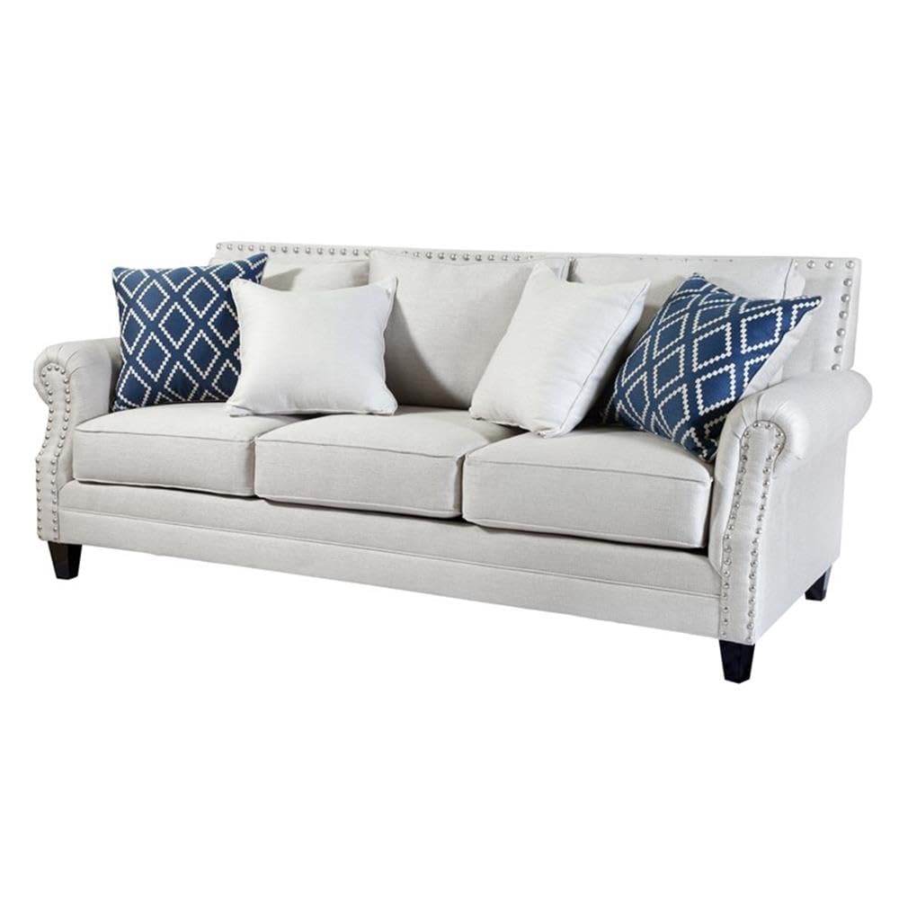 Hanson Transitional Fabric Nailhead Sofa in Beige - Modern Living Room Furniture for Home & Office Comfort