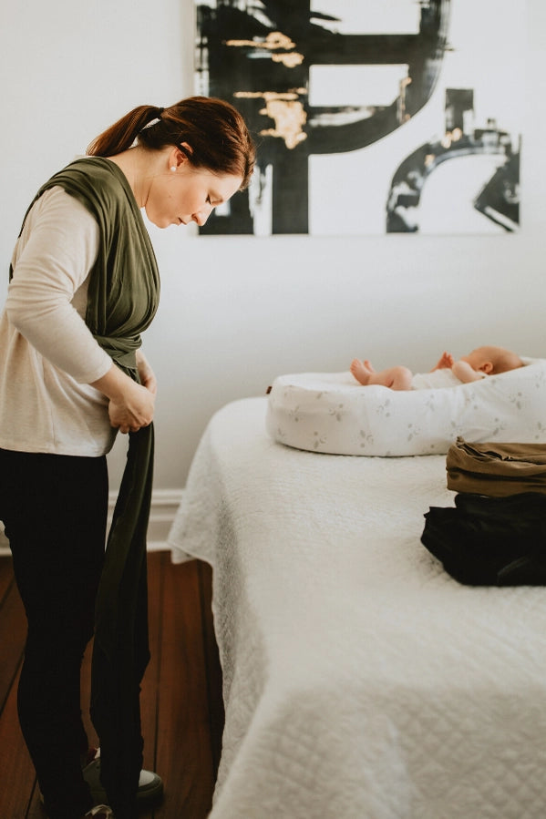 VIXSA Baby Wrap Carrier - Soft & Breathable Olive Green Sling for Newborn to Toddler - Hands-Free Baby Wearing for Shopping, Hiking & Parenting