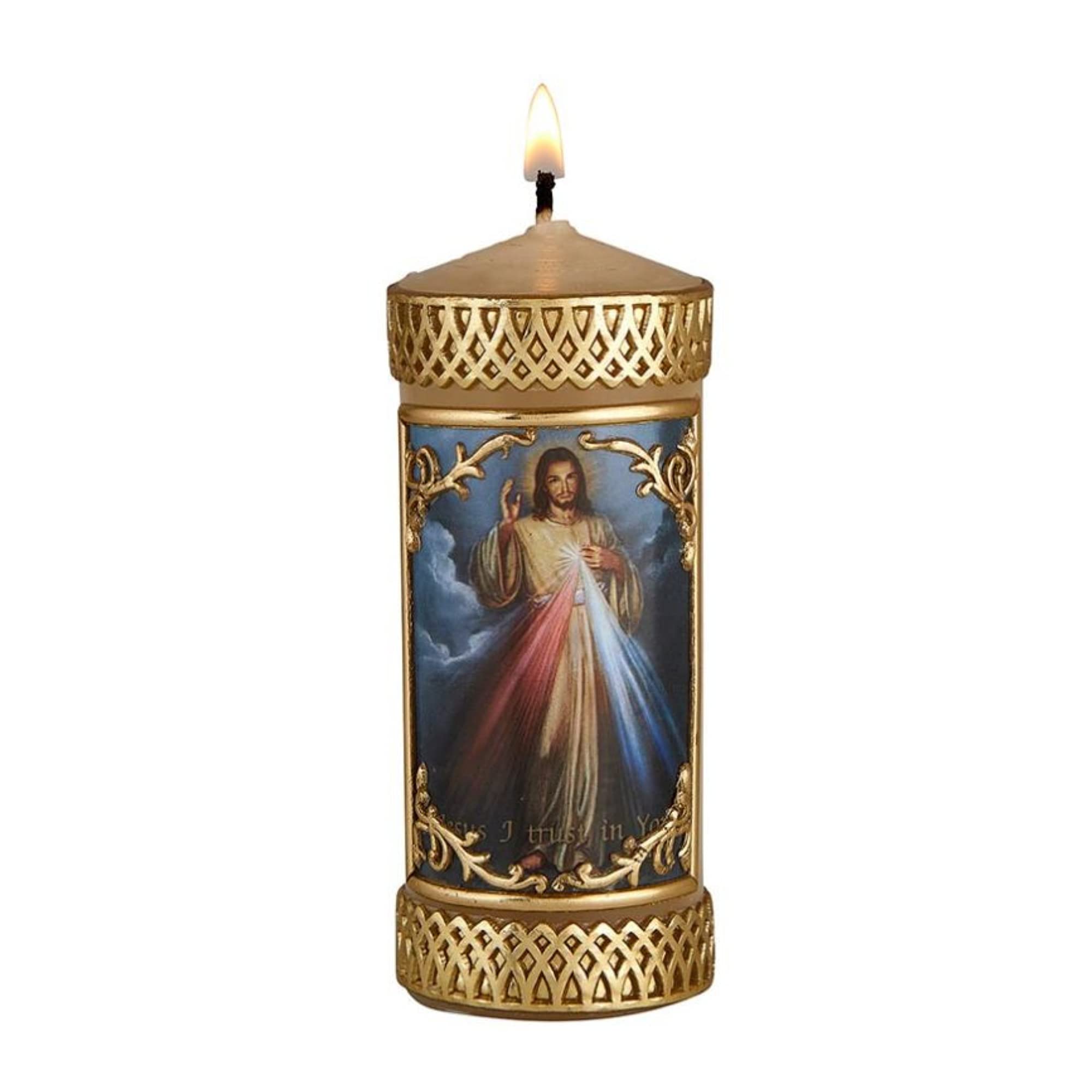 Needzo Handcrafted Divine Mercy Catholic Prayer Candle - Unscented Religious Devotional Candle for Christian Families (4.75 Inches) - Perfect for Home Altars, Prayer Spaces & Spiritual Gifts