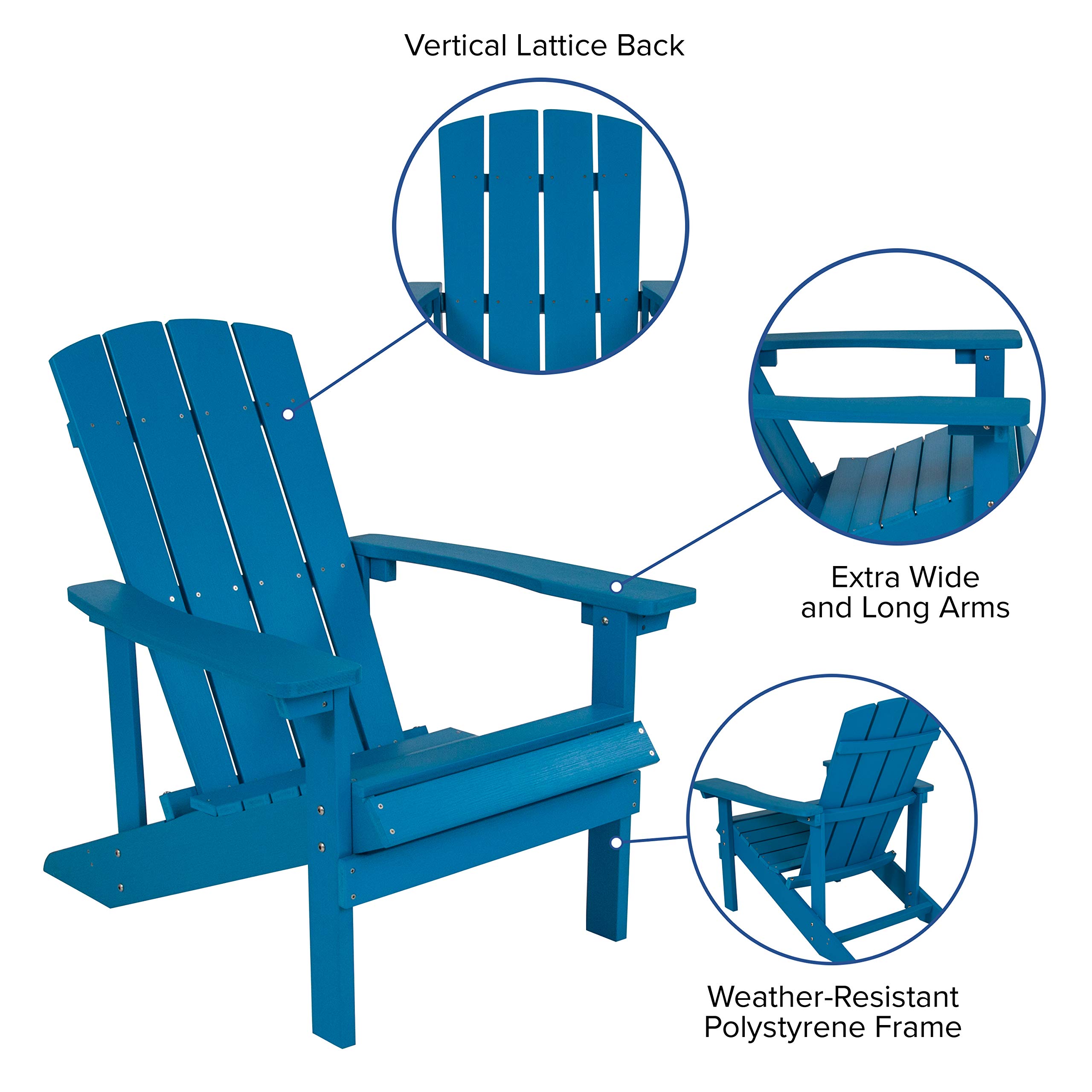 Durable Poly Resin Adirondack Chair for Indoor & Outdoor Use - Weather-Resistant Commercial Grade Deck & Patio Seating in Blue | Perfect for Backyard, Poolside, Garden & Beach Relaxation