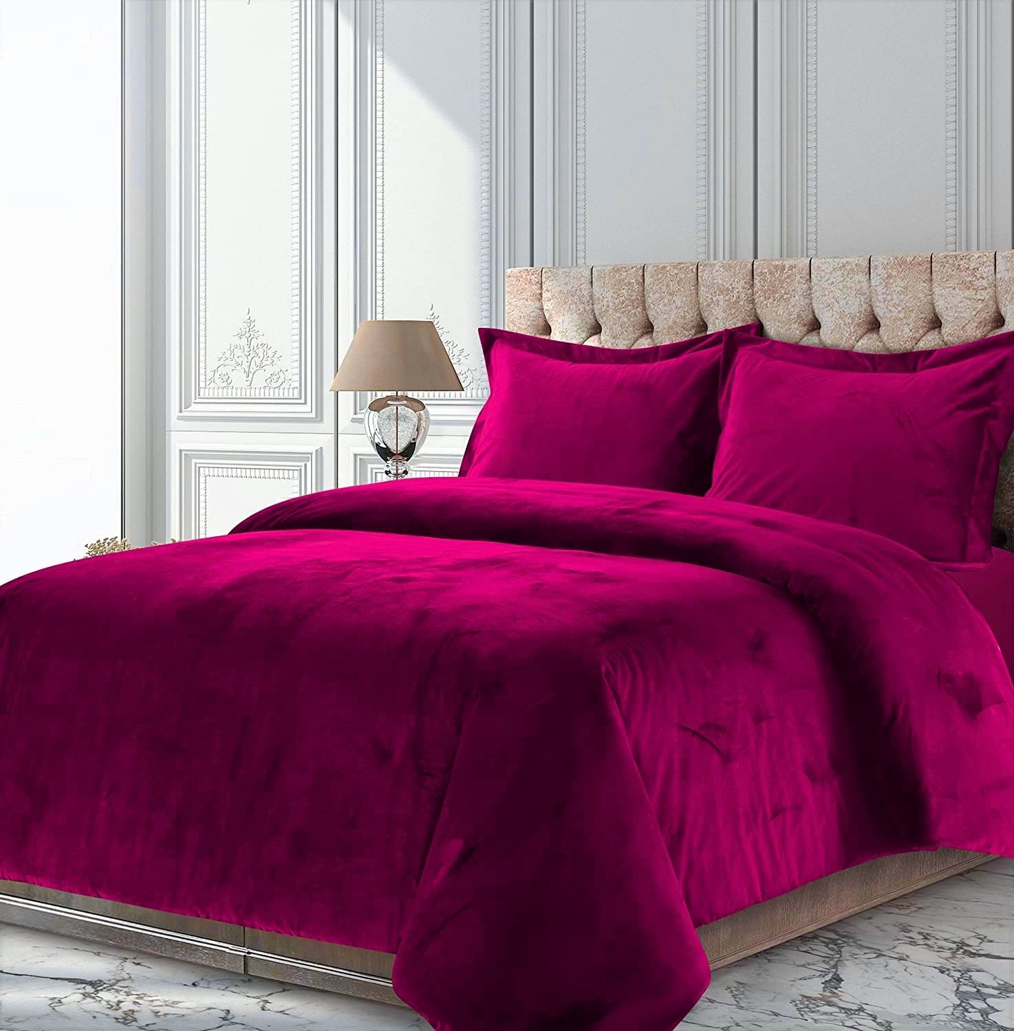 Luxury 600 GSM Crinkle Crushed Velvet Comforter - Hot Pink 84