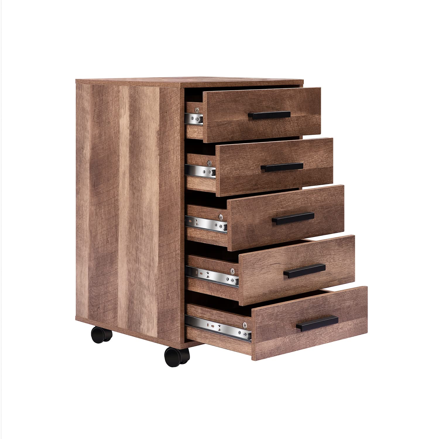 Naomi Home 5-Drawer Rolling Under Desk Storage Cabinet with Shelf & Wheels - Walnut Wood Desk Organizer for Office, Home, or Dorm Room - Perfect for Files, Supplies & Stationery Storage