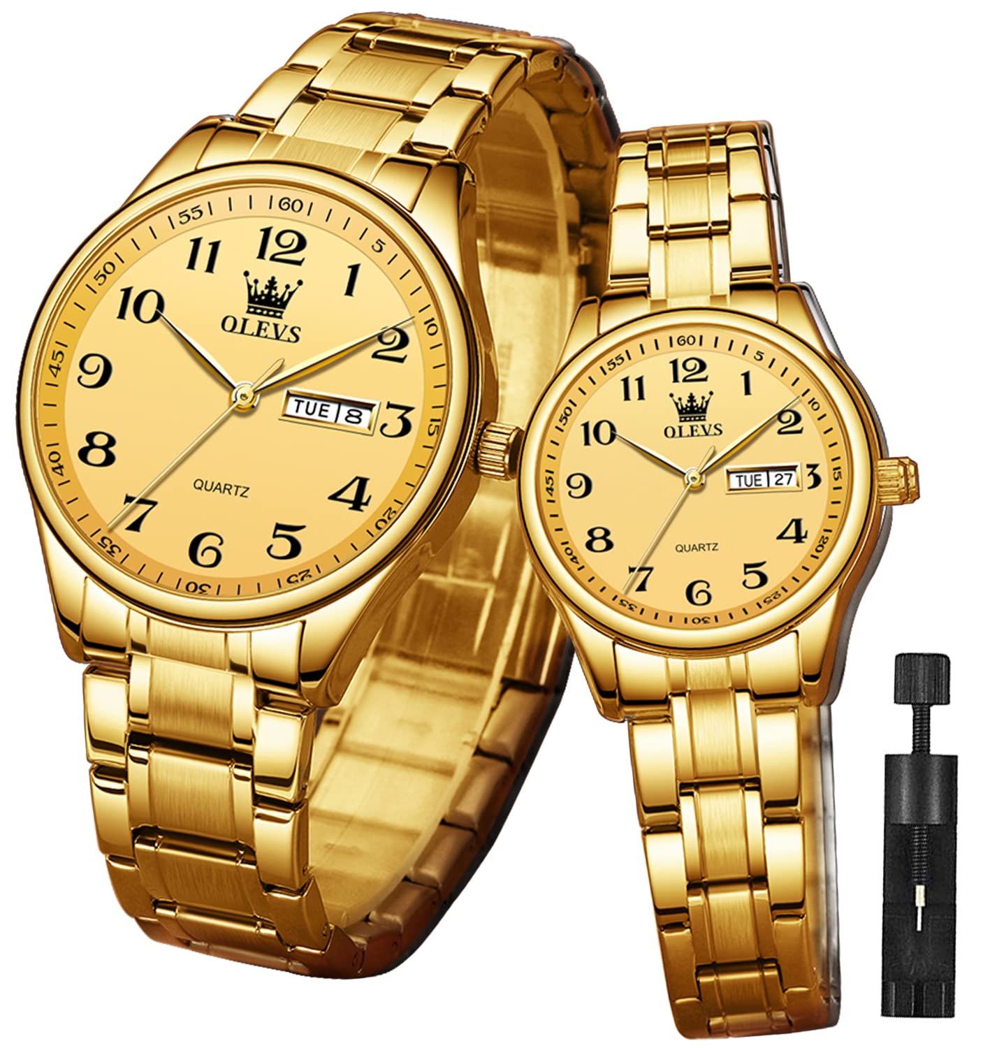 OLEVS Valentine's Day Couple Watches Set - His and Hers Stainless Steel Quartz Watches with Luminous Hands, Date Window & 3ATM Waterproof - Perfect Romantic Gift for Wedding, Anniversary & Special Occasions