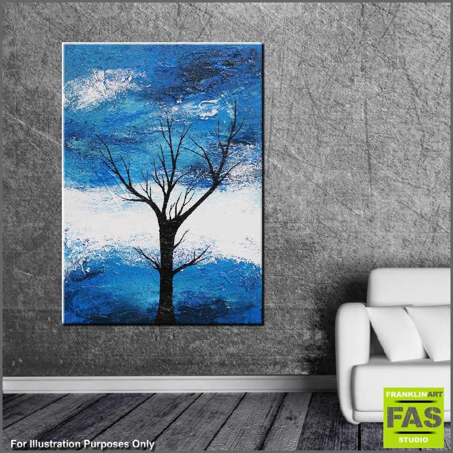 Abstract Realism Blue Tree Painting - Modern Wall Art for Home & Office Decor | Perfect for Living Room, Bedroom, or Gift