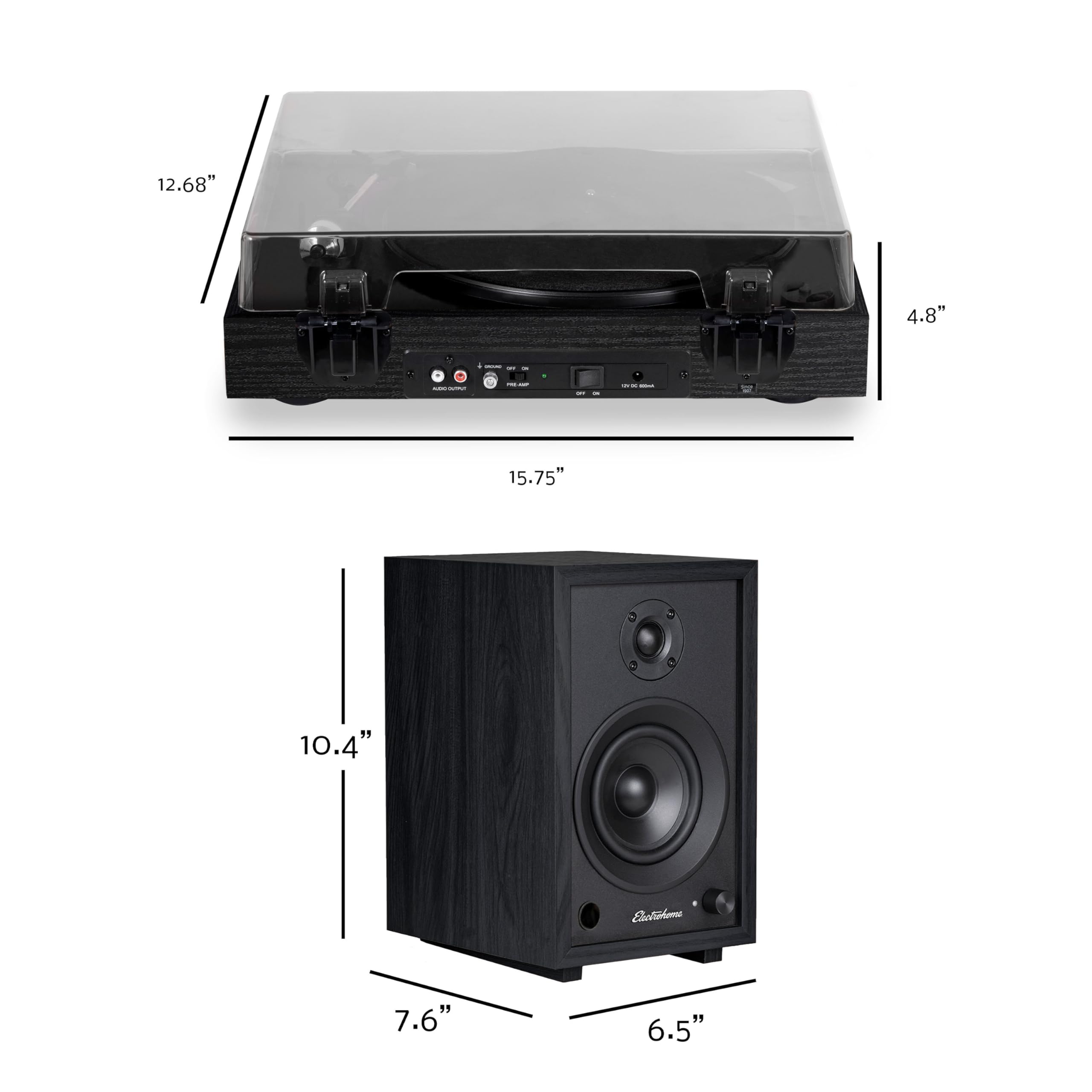 Electrohome Montrose Bluetooth Record Player with Audio-Technica Stylus - Belt-Drive Turntable, Built-in Preamp, Vinyl to MP3 Recording & 4