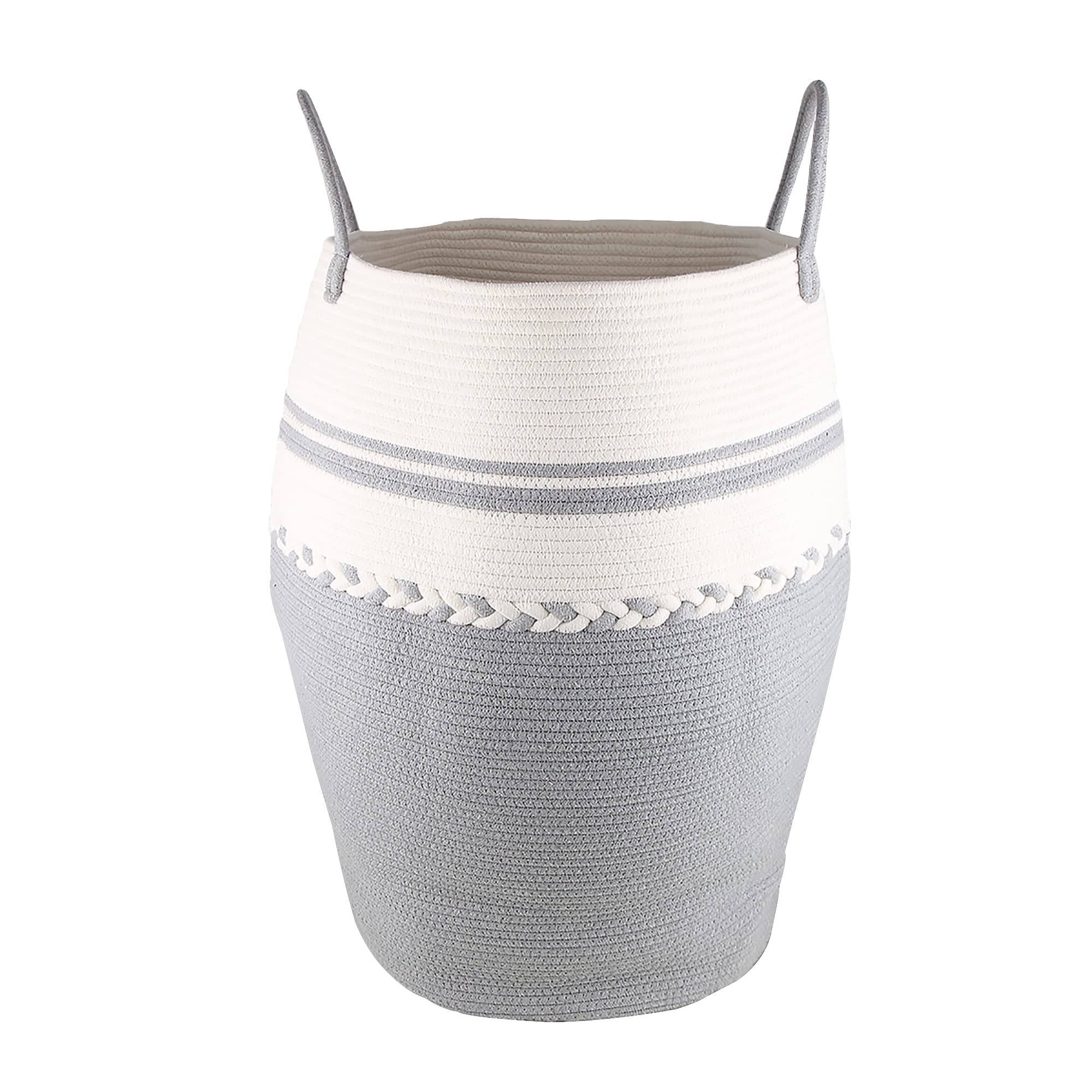 Large Woven Cotton Rope Laundry Hamper Basket - 25.6 Inch Tall, 105L Capacity with Extended Handles for Clothes Storage (Light Gray) - Perfect for Bedroom, Bathroom, and Laundry Room Organization