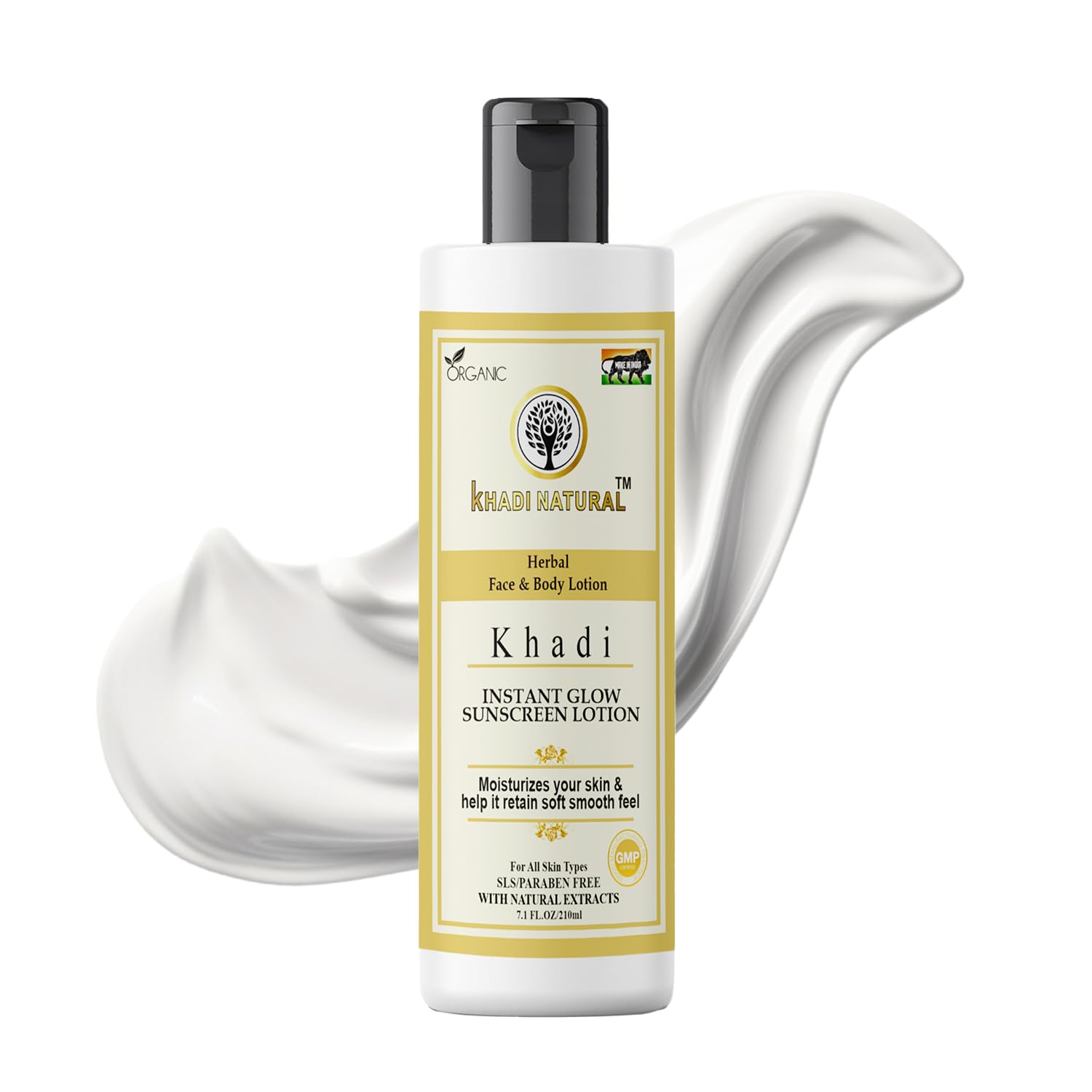 Khadi Natural Insta Glow Sunscreen SPF 30 - 210ml Face & Body Lotion for Sun Protection, Radiant Skin | Vegan, Cruelty-Free Sunscreen for Daily Use, Beach & Outdoor Activities