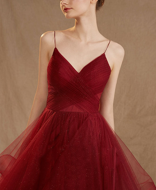 Elegant Burgundy Tulle Long Prom Dress & Evening Gown for Women - Perfect for Homecoming, Formal Dances, and Special Occasions