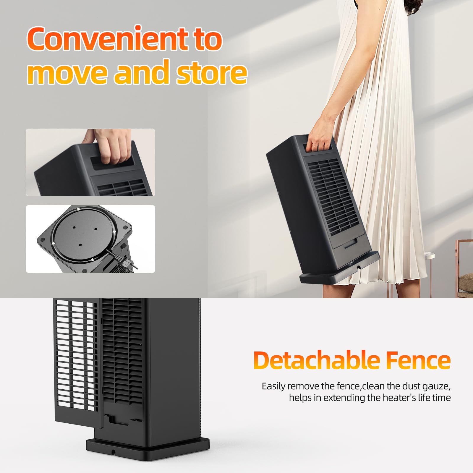 TABYIK 1500W Portable Space Heater with ECO Thermostat & Remote Control - 4 Heating Modes, 24H Timer & 6 Safety Protections - Oscillating Electric Heater for Small Rooms, Offices & Indoor Use - Perfect for Winter Home, Bedroom & Workspace Heating
