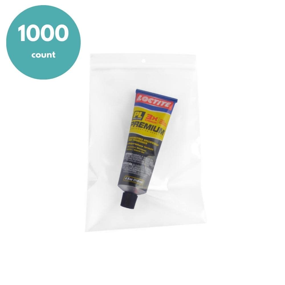 1000 Pack 6x9 Inch 4 Mil Clear Reclosable Poly Bags with Hang Holes - Perfect for Retail Packaging, Crafts, Storage & Organization
