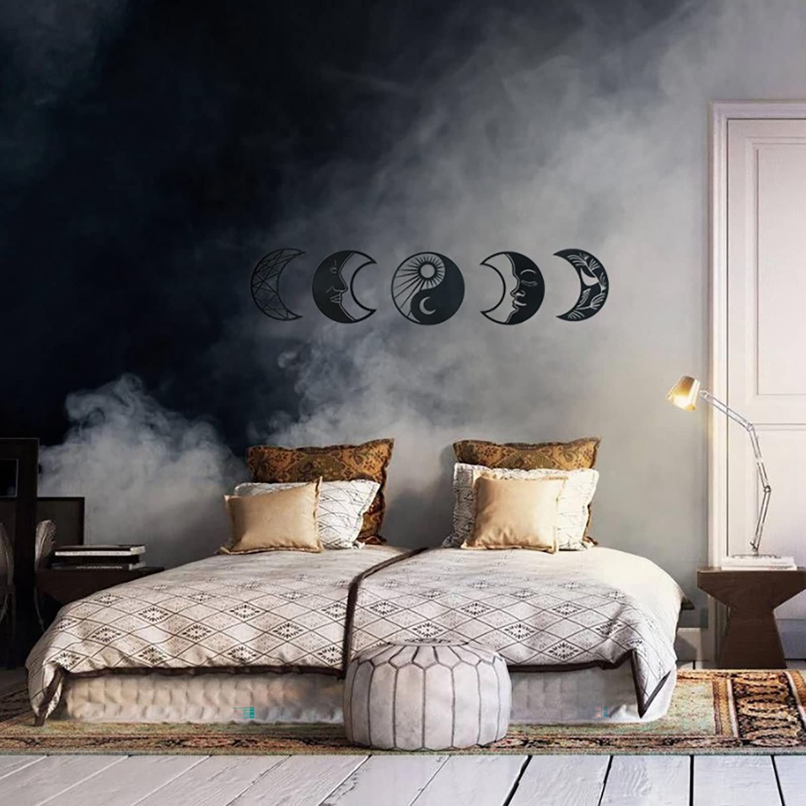 Moon Phase Wall Decor - 5pcs Wooden Nordic Wall Art for Bedroom & Living Room