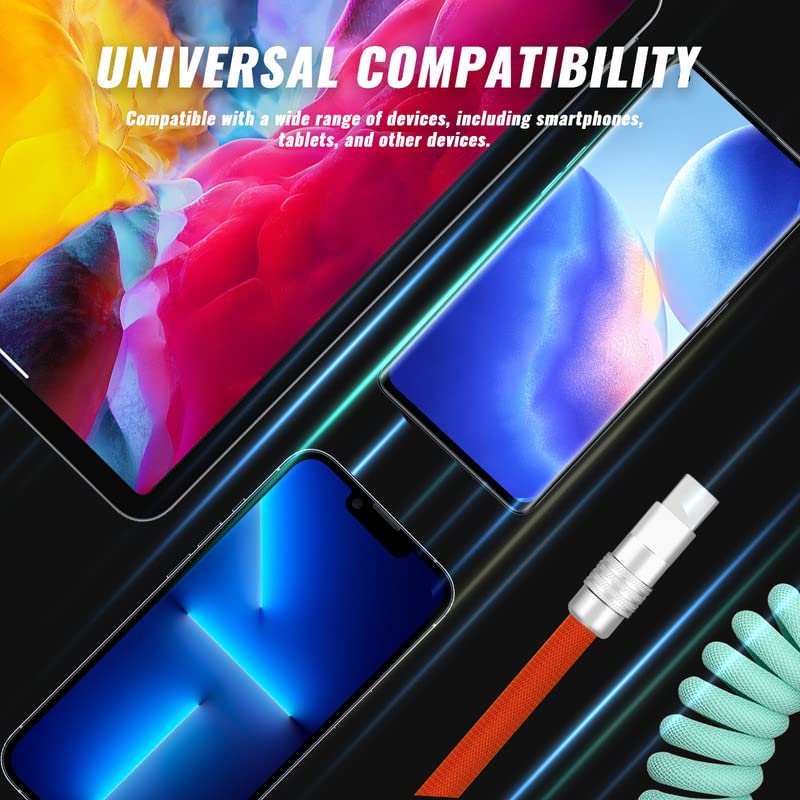 240W Fast Charging Cable USB-A to USB-C - Retractable Durable Charger Cord for iPhone, Samsung, iPad, Tablets - 1.3FT/2.3FT Length (Black) - Perfect for Travel, Office & Home Charging