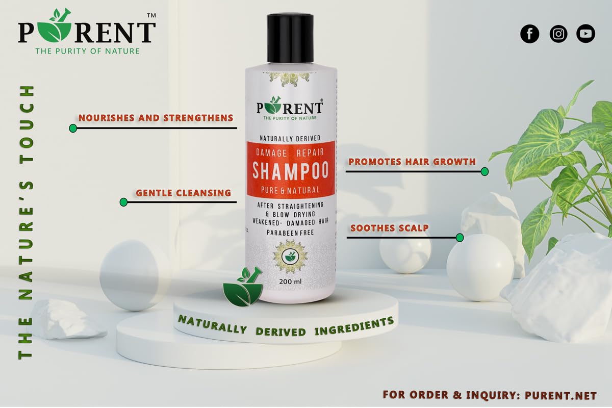Purent Damage Repair Shampoo for Damaged Hair - Deep Conditioning Treatment for Dry, Brittle & Frizzy Hair | Salon-Quality Hair Care at Home