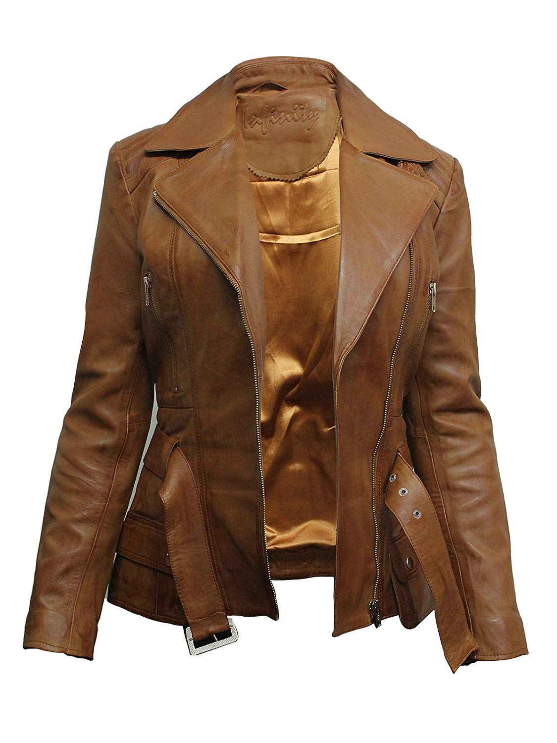 BRANDSLOCK Women's Classic Genuine Leather Biker Jacket - Stylish Motorcycle Outerwear for Riding, Fashion & Everyday Wear
