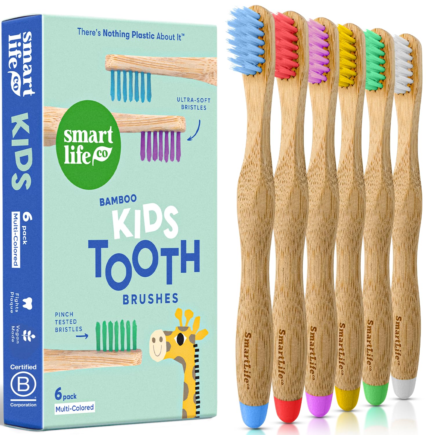 Eco-Friendly Kids Bamboo Toothbrushes (6 Pack) - Extra Soft Bristles for Toddlers & Children | Biodegradable, BPA-Free, Compostable Toothbrush Set | Natural Wooden Handle for Sensitive Teeth | Perfect for Home, Travel & Zero Waste Lifestyle