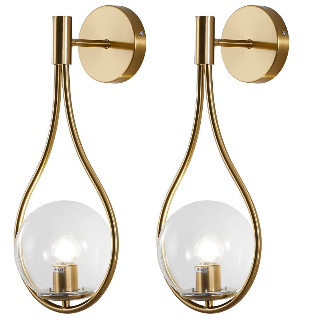 BOKT Gold Globe Glass Wall Sconce 2 Pack - Mid-Century Modern Vanity Lights with Clear Glass Shade - Industrial Style Bathroom Vanity Lighting - Indoor Wall Lamp for Living Room, Hallway, Bedroom - Perfect for Home Decor, Apartment Lighting, and Commercial Spaces