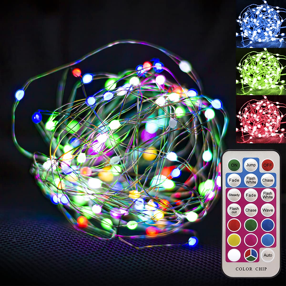 Coozi 33ft LED String Lights USB Powered - 100 LEDs, 16 Colors, 8 Modes with Remote Control & Timer - Waterproof Fairy Lights for Outdoor, Indoor, Bedroom, Party, Wedding, Christmas Holiday Decorations