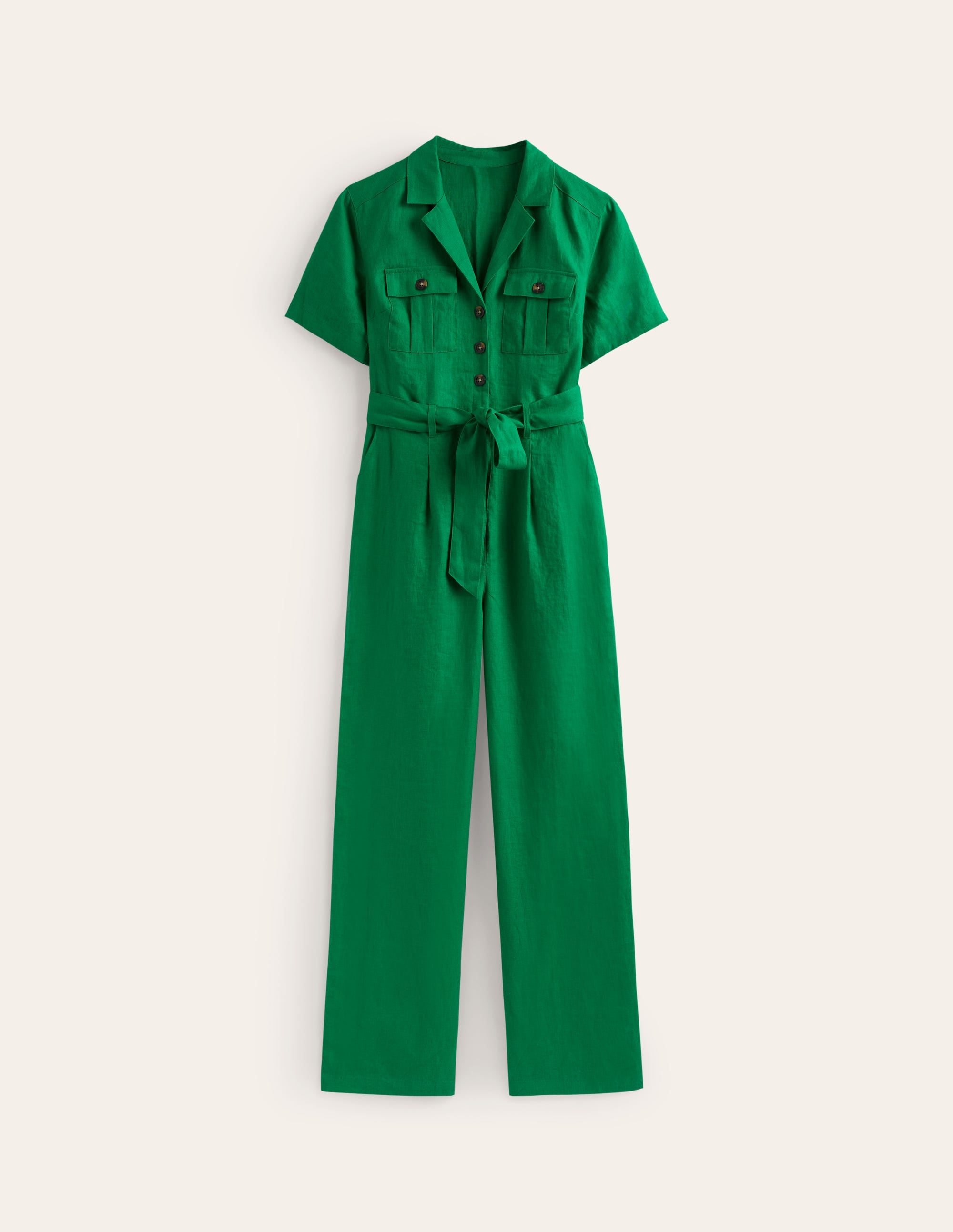Stylish Belted Linen Jumpsuit in Green Tambourine - Perfect for Summer Outfits, Beach Vacations & Casual Wear