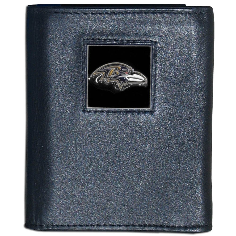 Official NFL Baltimore Ravens Genuine Leather Tri-Fold Wallet for Men - Perfect for Game Day, Travel & Everyday Use