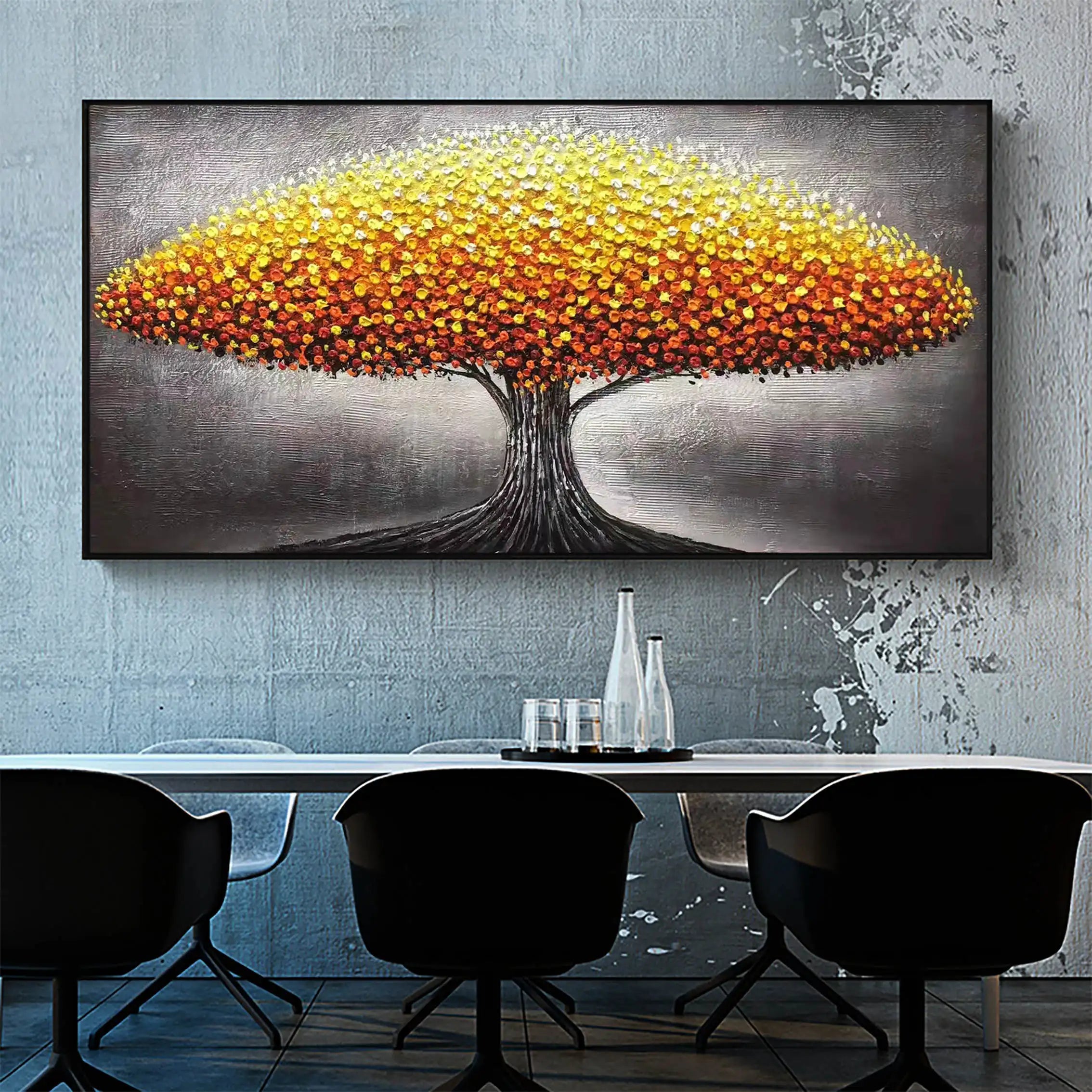 Beautiful Flower and Tree Painting #FT020 - Handmade Canvas Art for Home Decor, Living Room, Bedroom & Office Wall