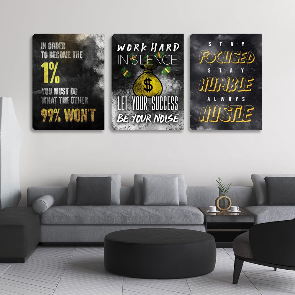 Motivational Canvas Wall Art - Inspirational Entrepreneur Hustle Poster Prints for Office & Home Decor - Work Hard Quotes Framed Artwork (60''W x 28''H) - Perfect for Office, Workplace, Living Room & Home Office Inspiration