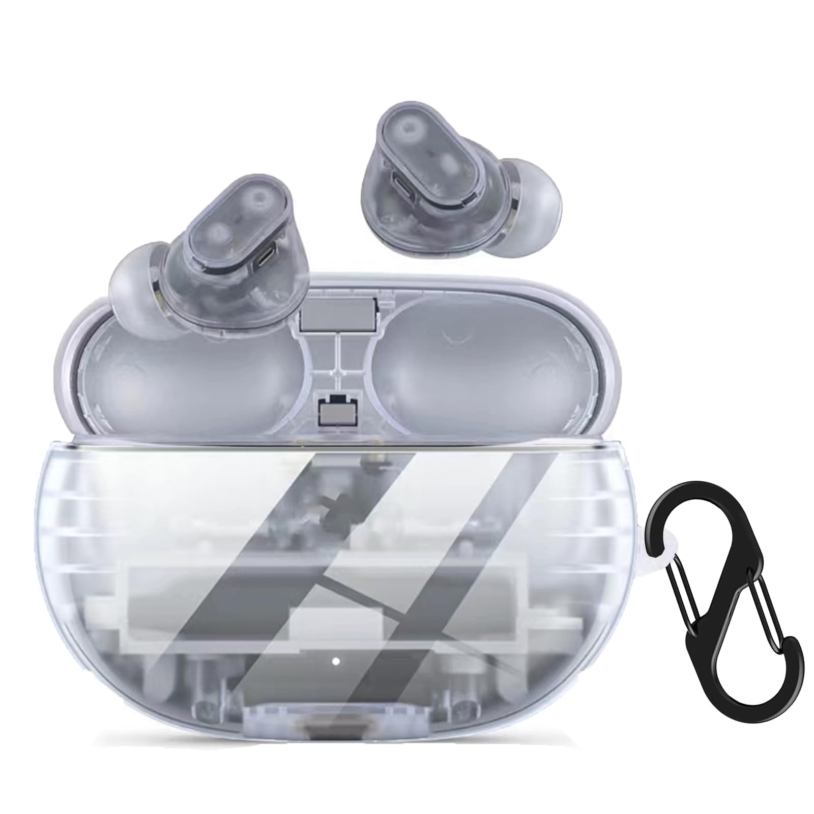 Shockproof Silicone Case for Beats Studio Buds+ - Clear Protective Earbuds Cover with Carabiner Clip | Perfect for Gym, Travel & Outdoor Activities