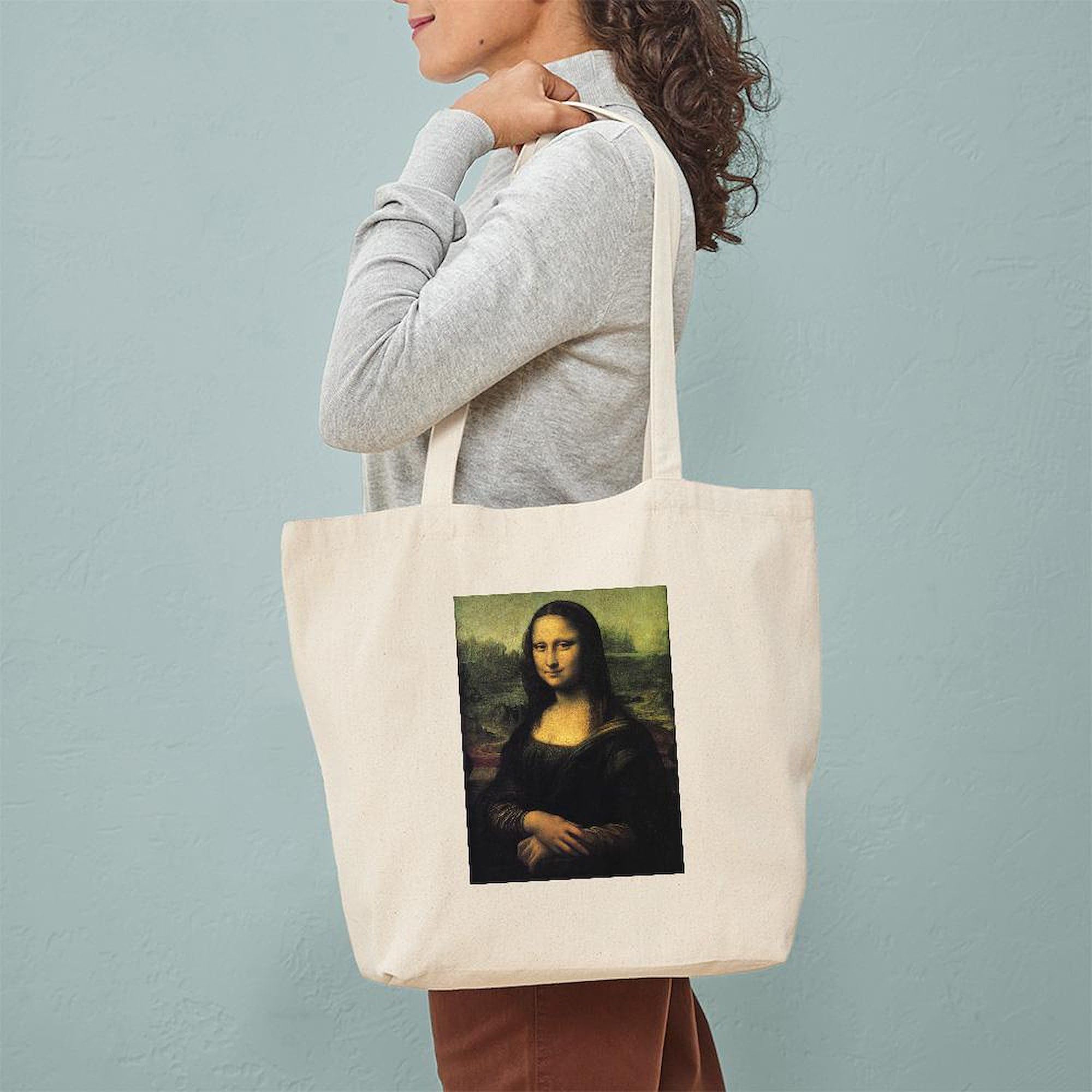 Mona Lisa Tote Bag - Natural Canvas Reusable Shopping Bag for Women & Men | Eco-Friendly Grocery Tote for Work, Beach & Daily Use