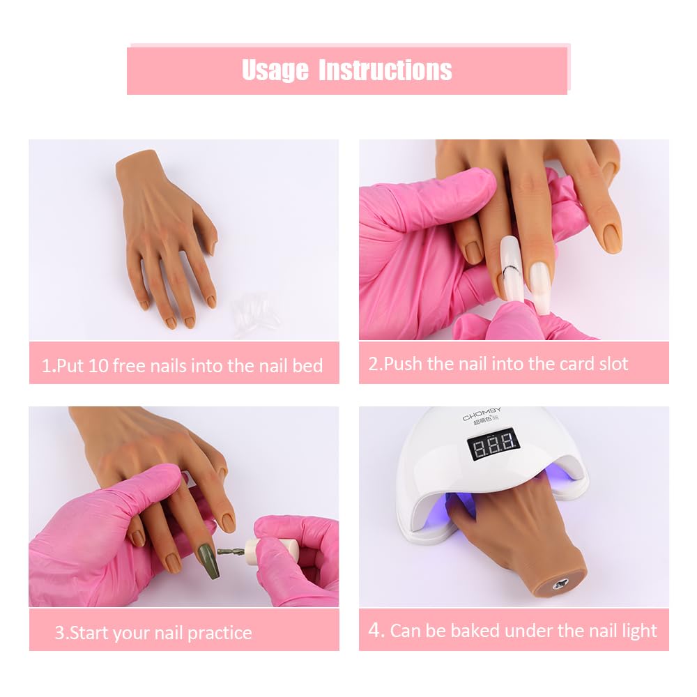 Professional Silicone Practice Hand for Acrylic Nails - Adjustable Mannequin Hand for Nail Art Training, Perfect for DIY Beginners & Salon Artists - Ideal for Home Practice, Nail School & Professional Development