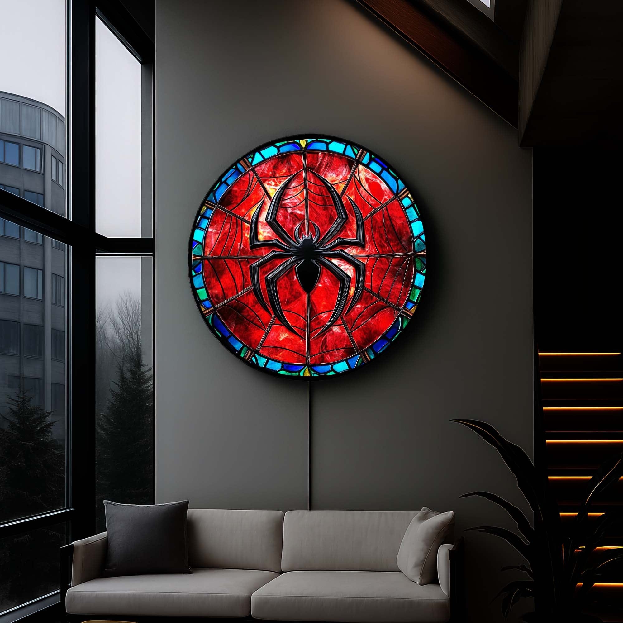 Spider Backlit Tempered Glass Wall Art - Modern Home Decor for Living Room, Bedroom & Office - Unique LED Illuminated 3D Wall Sculpture