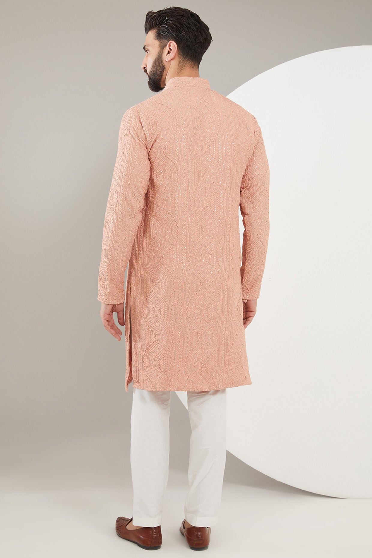 Elegant Peach Chikankari Kurta for Women - Handcrafted Embroidered Cotton Tunic - Perfect for Festivals, Weddings & Casual Wear
