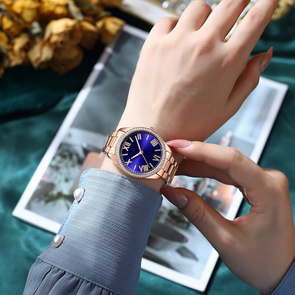 Reginald Women's Sapphire Crystal Gold Stainless Steel Waterproof Quartz Watch with Roman Dial - Elegant Sports Watch for Women, Perfect for Running, Gym, and Everyday Wear