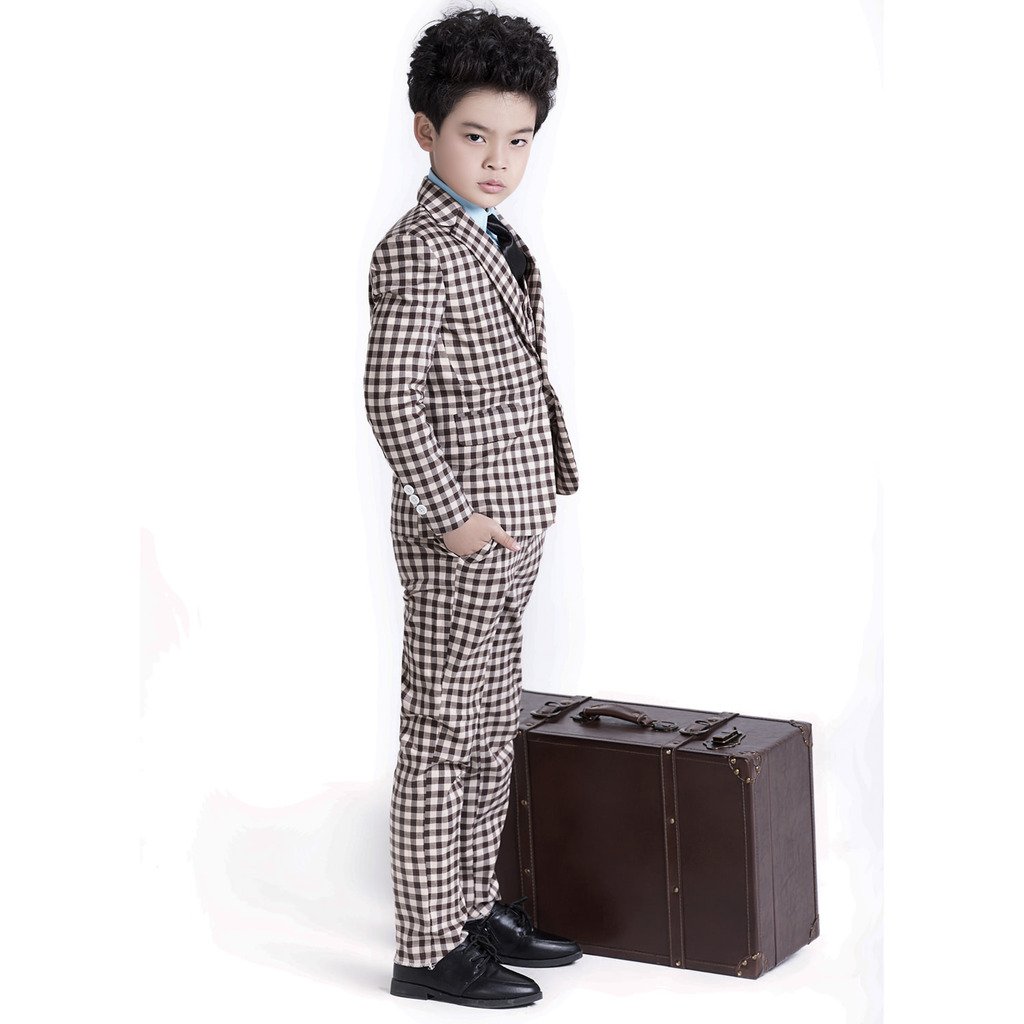Stylish Boys' Plaid Dress Suit with Big Flower Design | Formal Children's Clothing in Puce Color | Perfect for Weddings, Parties & Special Occasions